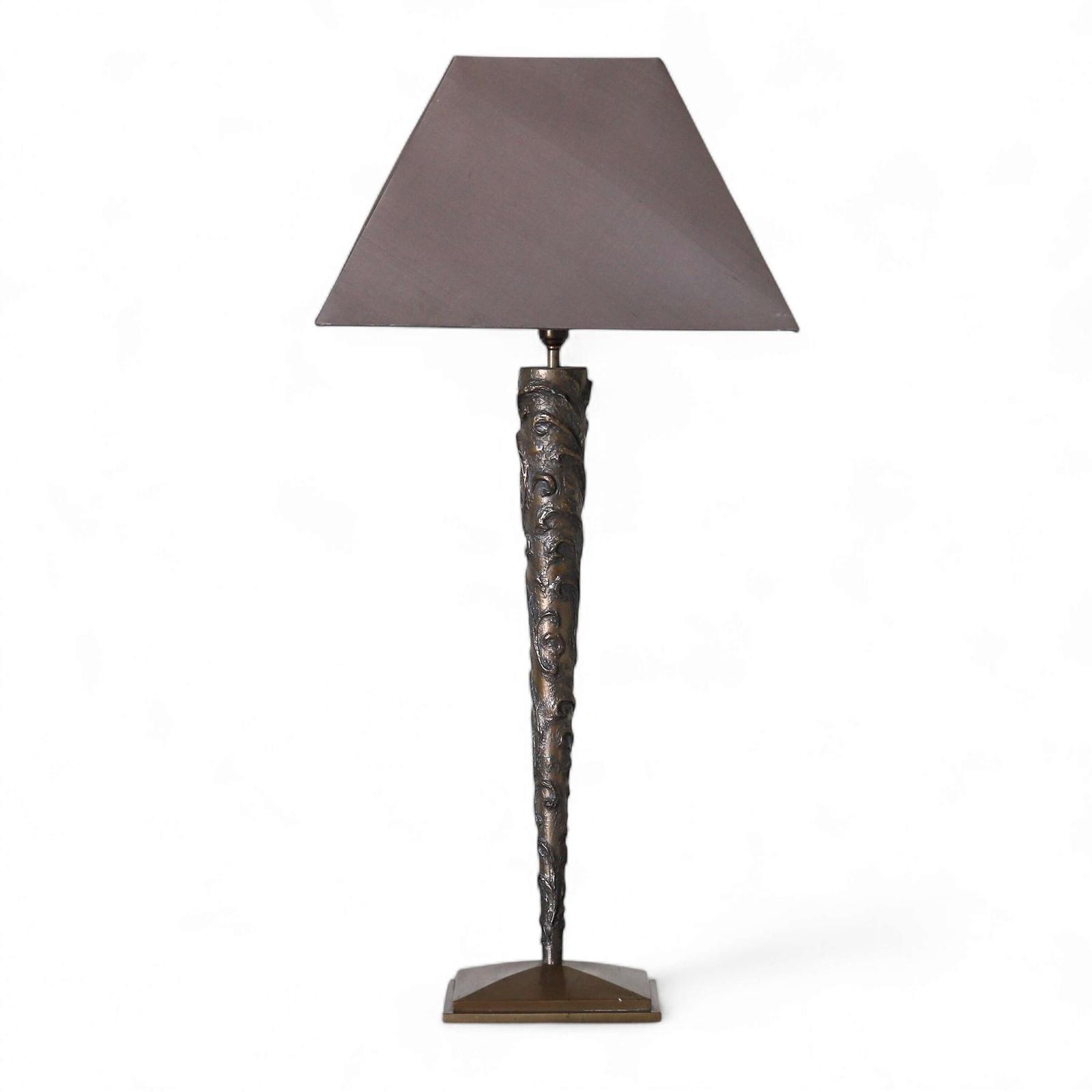 Tall 1970s British Sculptural Table Lamp - Cast-Textured Bronze Finish on Angular Base (1 of 9)