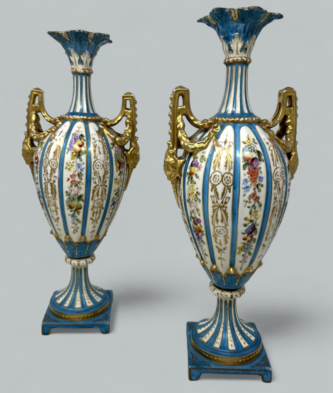 Antique Pair Sèvres Style German Rudolstadt Hand Painted Vases Urns 19thc Macys (1 of 10)