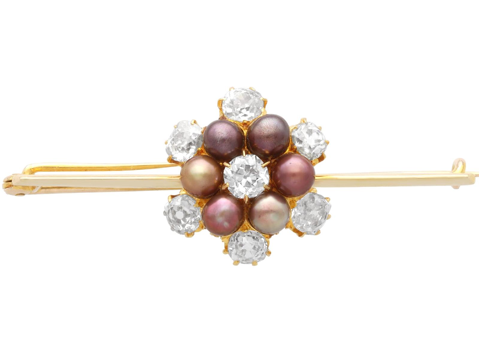 Antique Pearl & 1.62ct Diamond 15k Yellow Gold Bar Brooch c.1900 (1 of 15) Antique Pearl & 1.62ct Diamond 15k Yellow Gold Bar Brooch c.1900 (1 of 15)