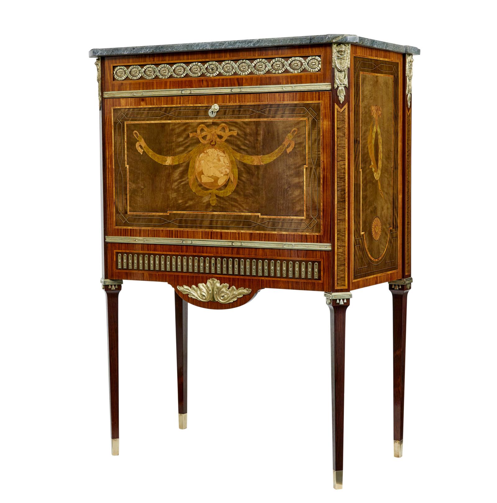 1930’s Kingwood Inlaid Swedish Marble Top Secretaire (1 of 12)