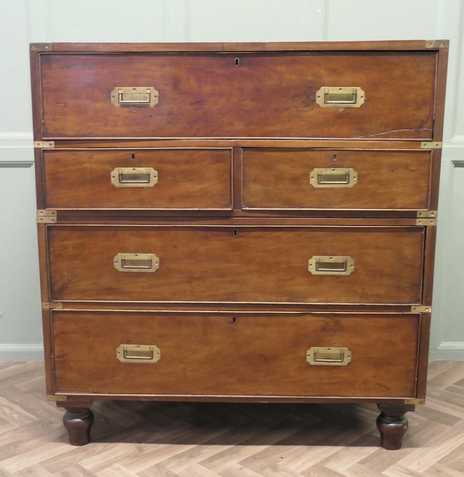 Teak Campaign Chest, 2 Piece Secretaire (1 of 6)
