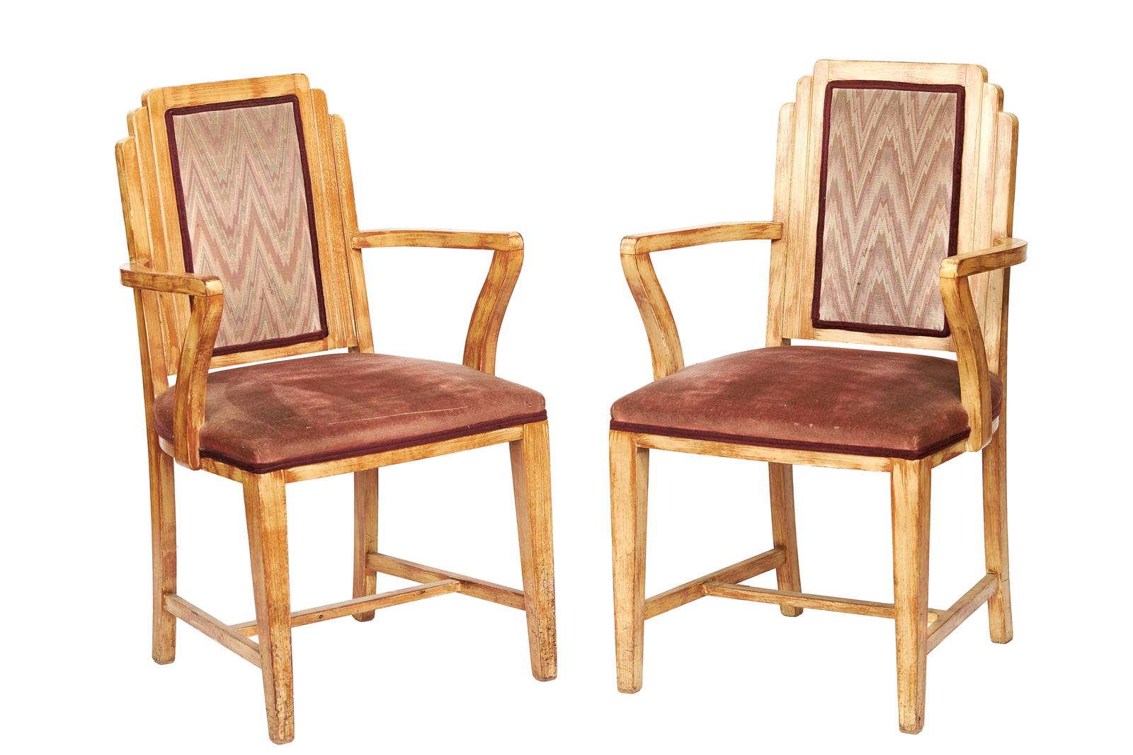 Pair of Art Deco Lime Washed Open Elbow Chairs (b) c.1920 (1 of 2) Pair of Art Deco Lime Washed Open Elbow Chairs (b) c.1920 (1 of 2)