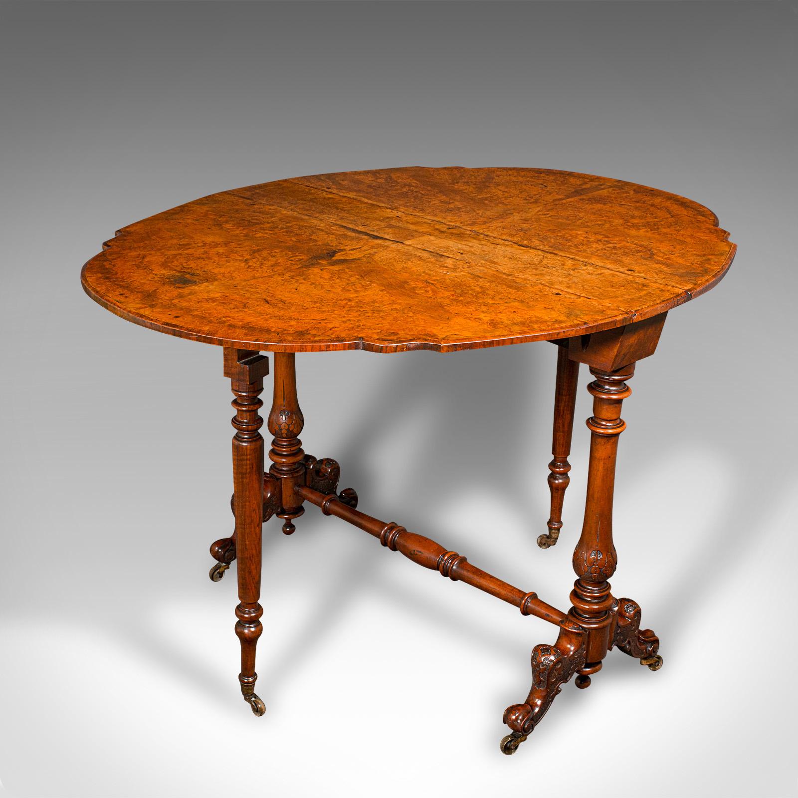 Antique Sutherland Table, English, Burr Walnut, 4 Seat, Occasional, Victorian (1 of 12)