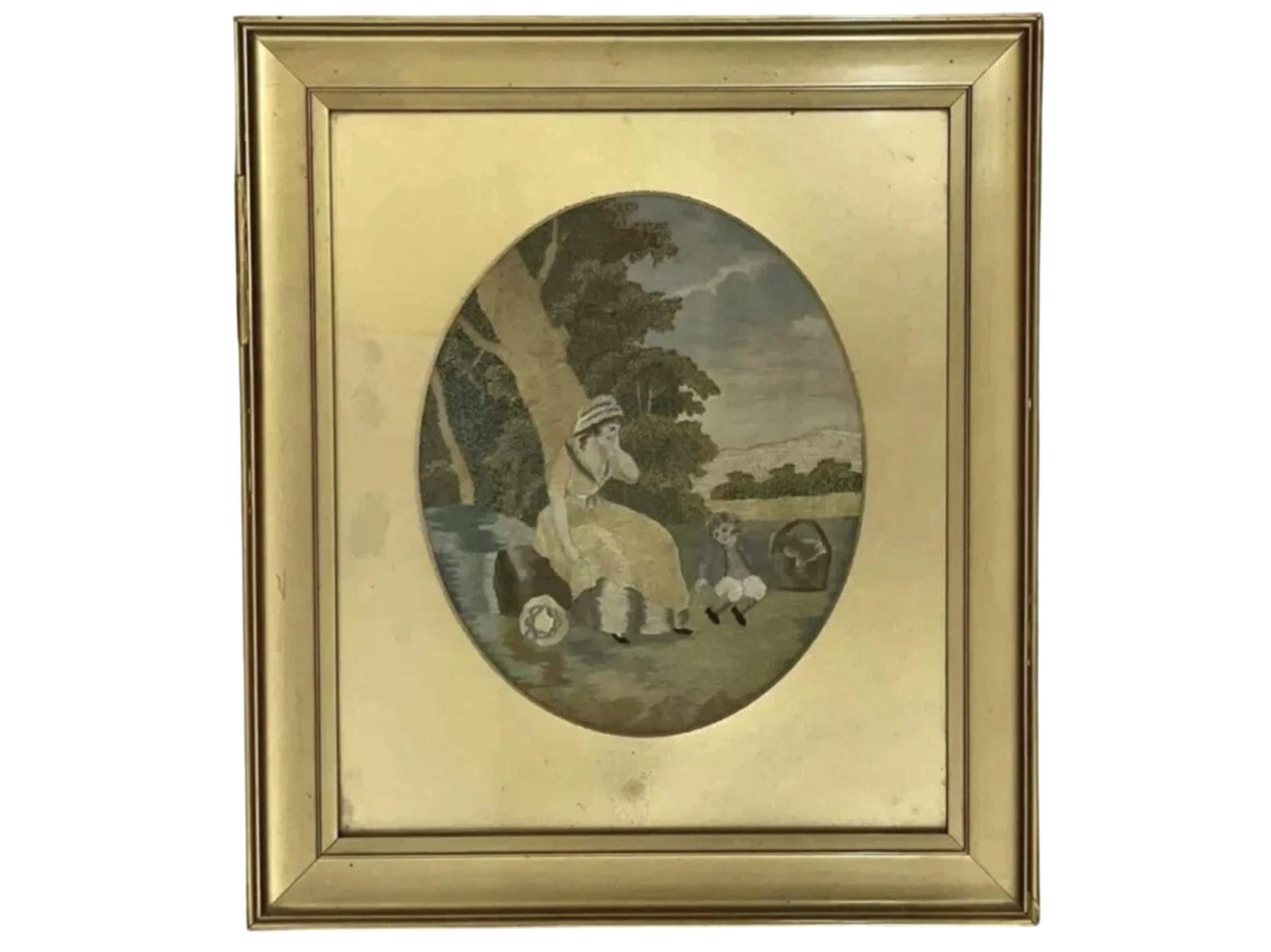 Georgian Needlework Tapestry Of A Lady and Young Boy Having A Picnic Antique C1800 (1 of 6) Georgian Needlework Tapestry Of A Lady and Young Boy Having A Picnic Antique C1800 (1 of 6)