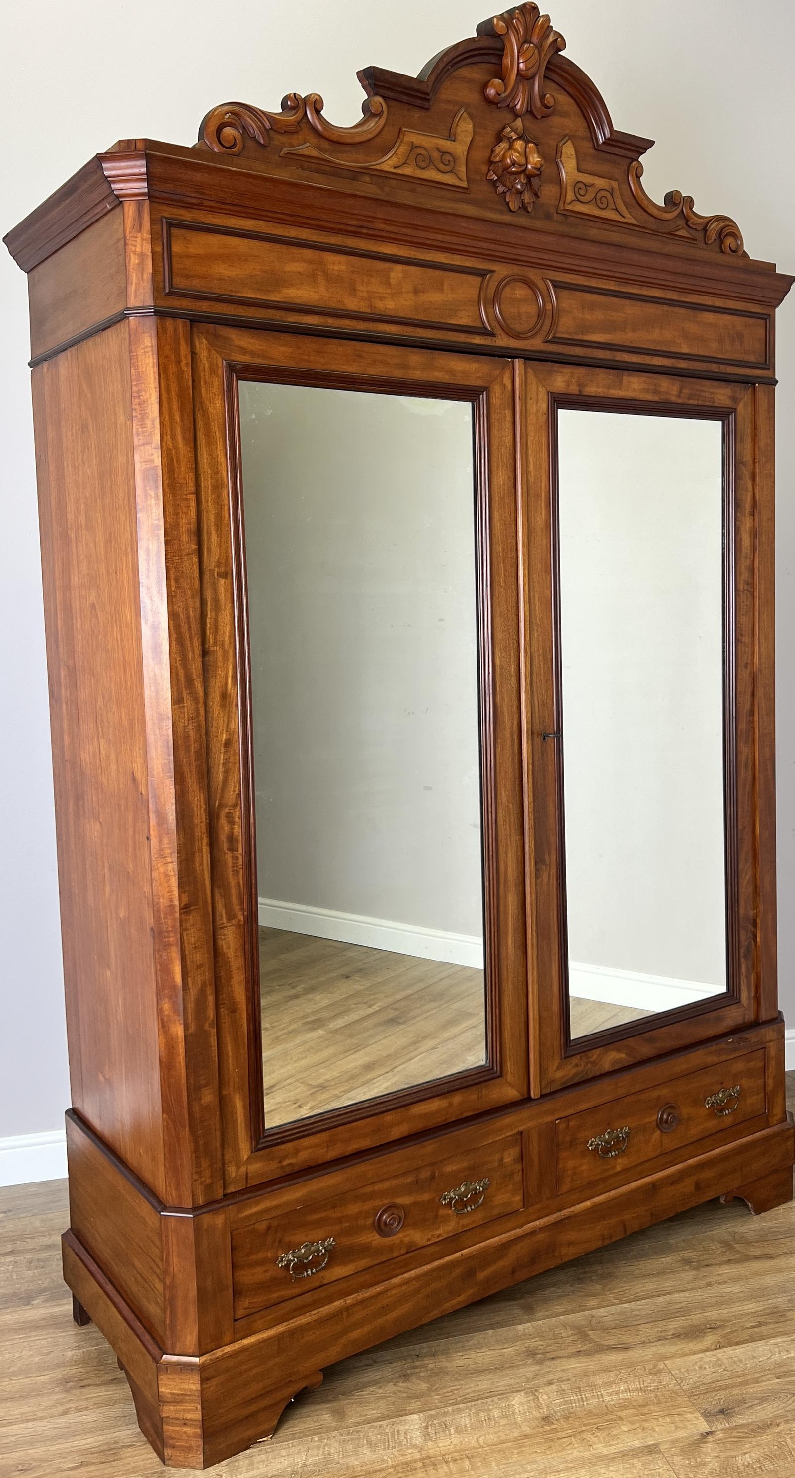 Wardrobe Antique French Mahogany Two Door Carved Mirrored Armoire (1 of 17) Wardrobe Antique French Mahogany Two Door Carved Mirrored Armoire (1 of 17)