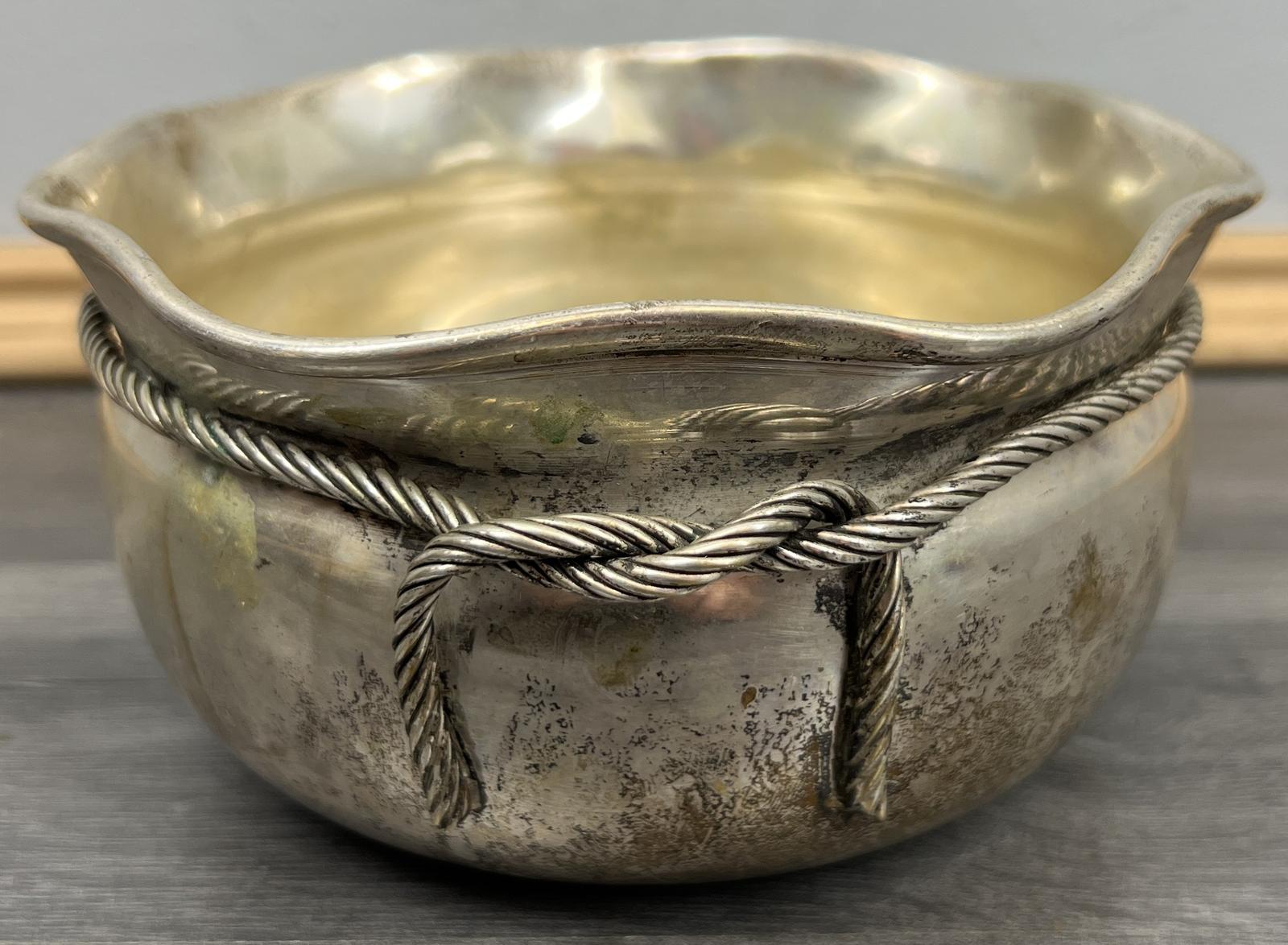 Vintage French Bowl Silver Metal Decorative Rope Detail Dish (1 of 8)