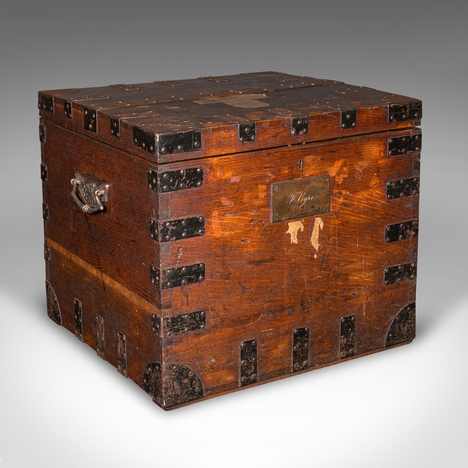 Antique Fitted Silver Chest, English, Oak, Iron Bound, Shipping Trunk - Victorian c.1880 (1 of 12)