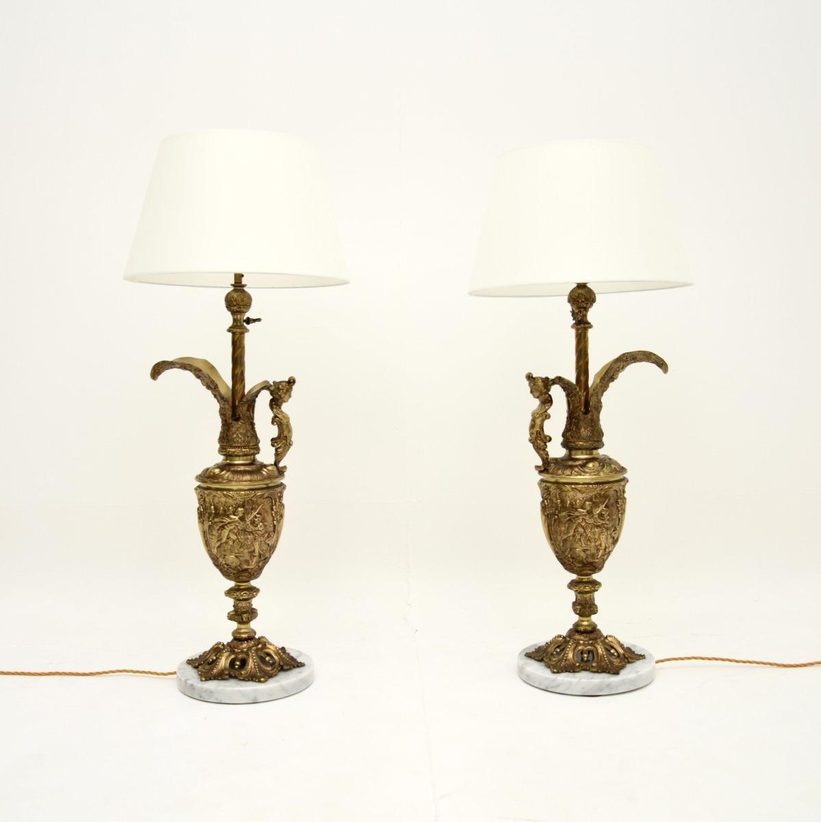 Pair of Antique French Gilt Metal and Marble Table Lamps (1 of 10) Pair of Antique French Gilt Metal and Marble Table Lamps (1 of 10)