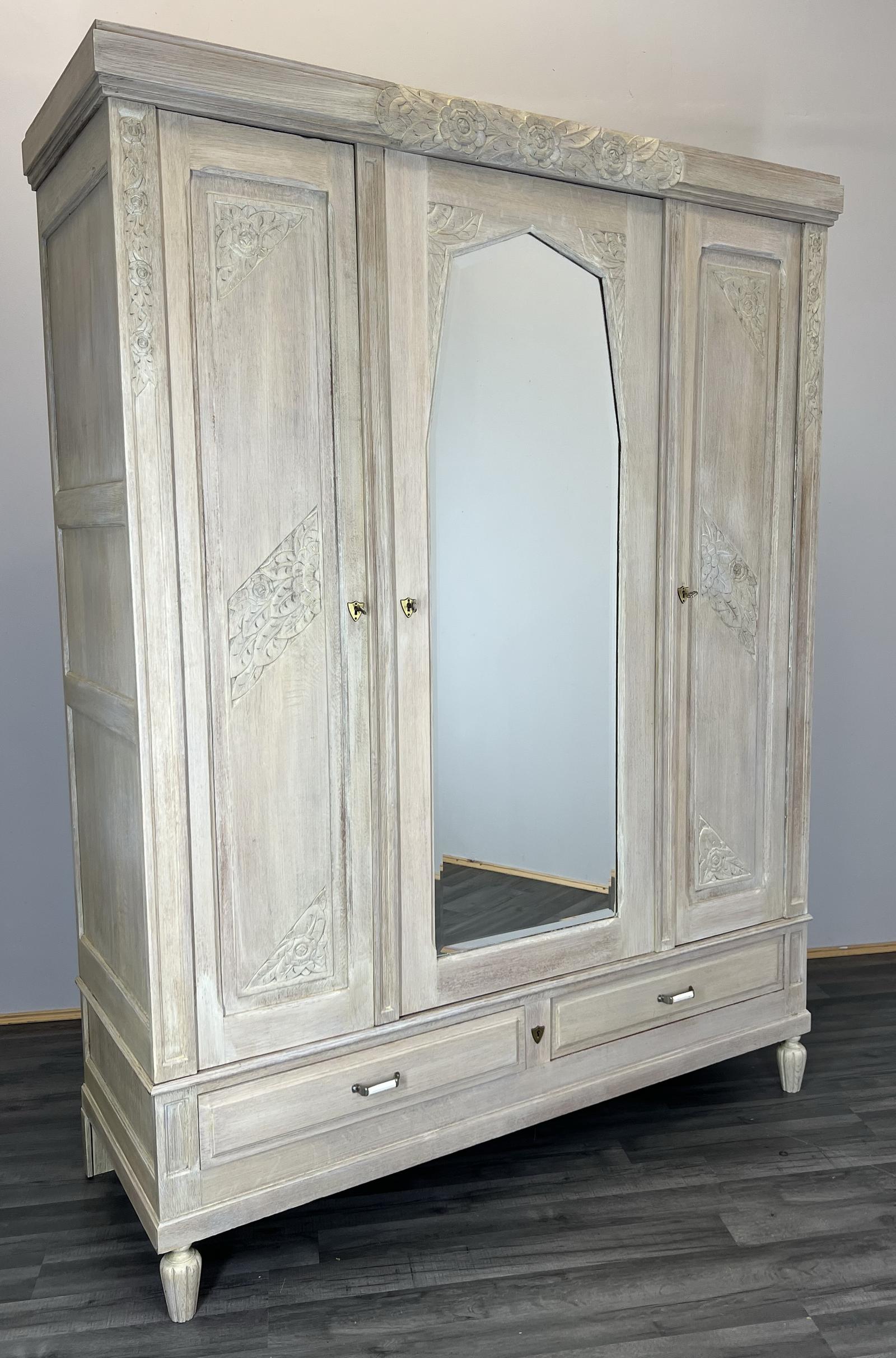 Shabby Chic French Carved Armoire Wardrobe with Mirror (1 of 13) Shabby Chic French Carved Armoire Wardrobe with Mirror (1 of 13)
