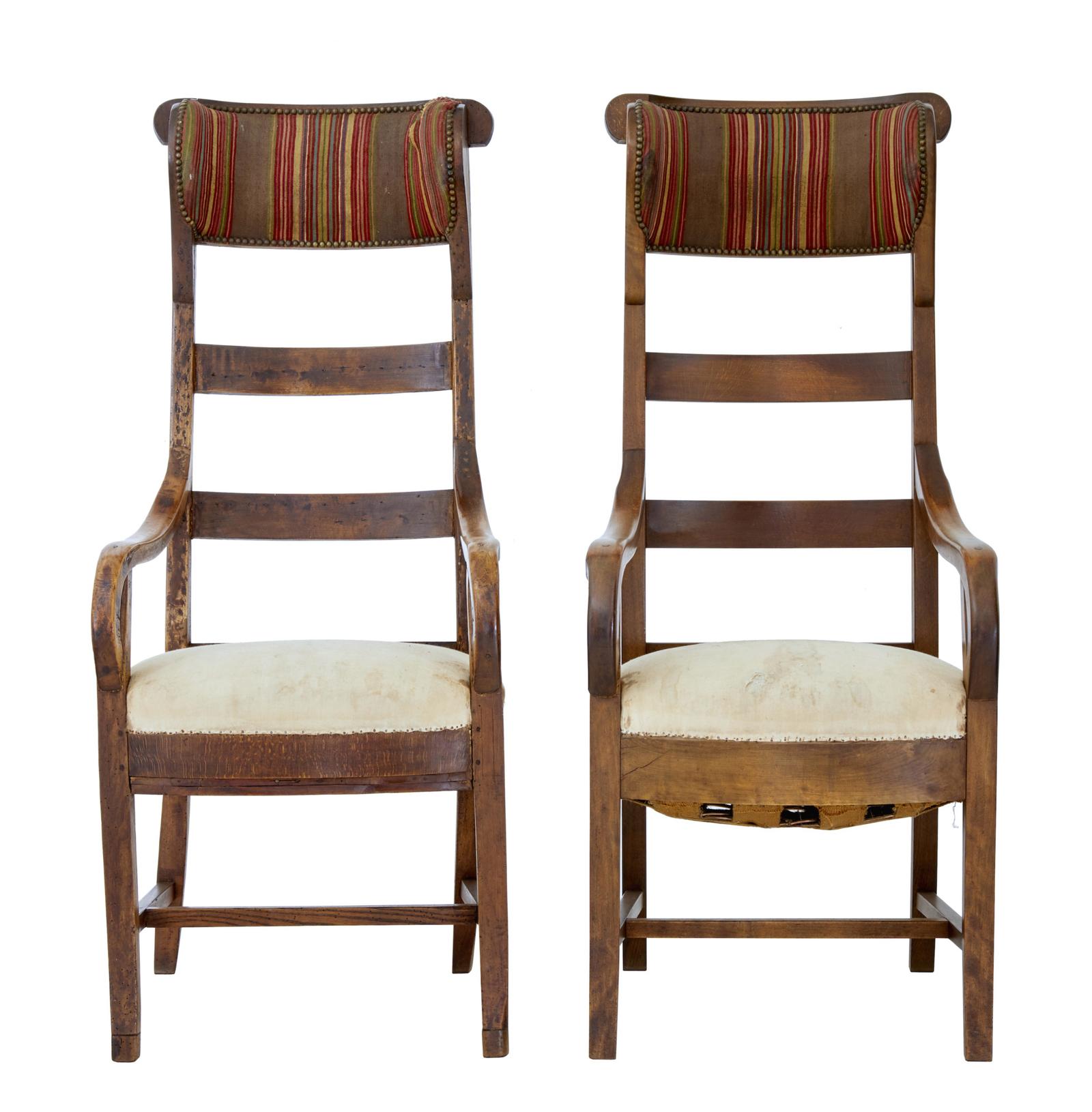 Unusual Pair of 19th Century Fruitwood High Back Armchairs (1 of 5) Unusual Pair of 19th Century Fruitwood High Back Armchairs (1 of 5)