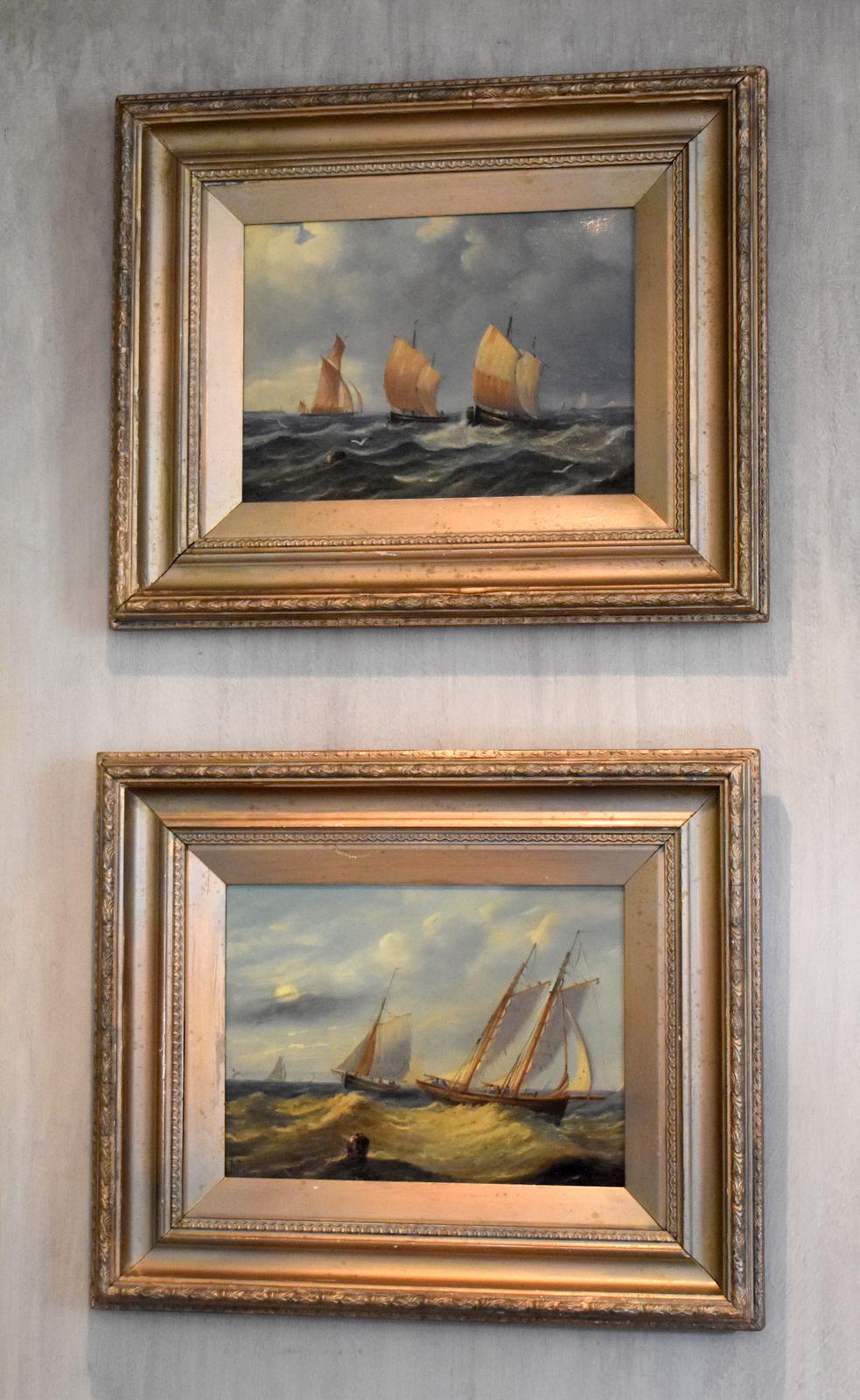 Pair of marine oil paintings (1 of 10) Pair of marine oil paintings (1 of 10)