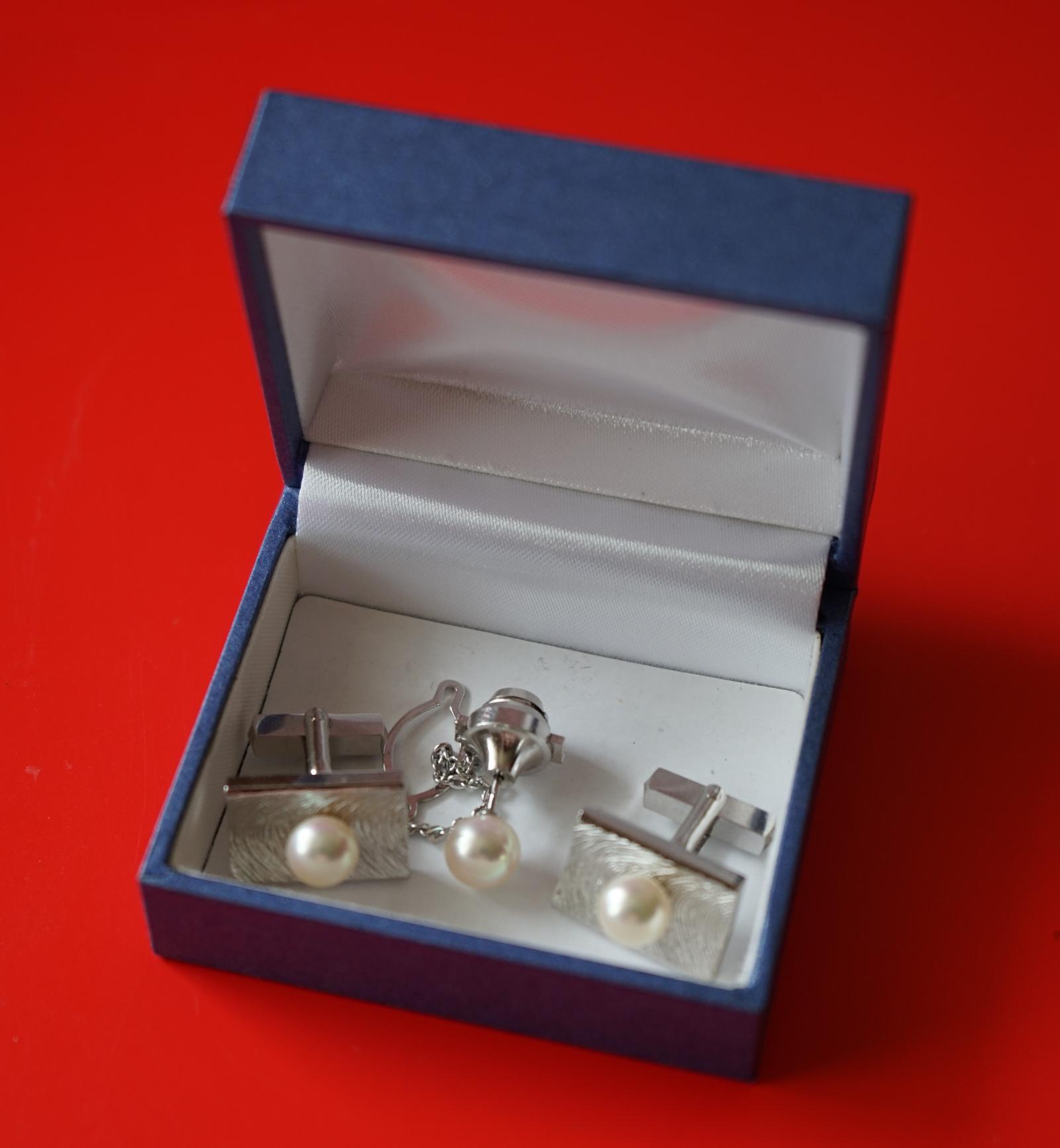 Silver & Real Pearl Pair of Cufflinks - Boxed (1 of 9)