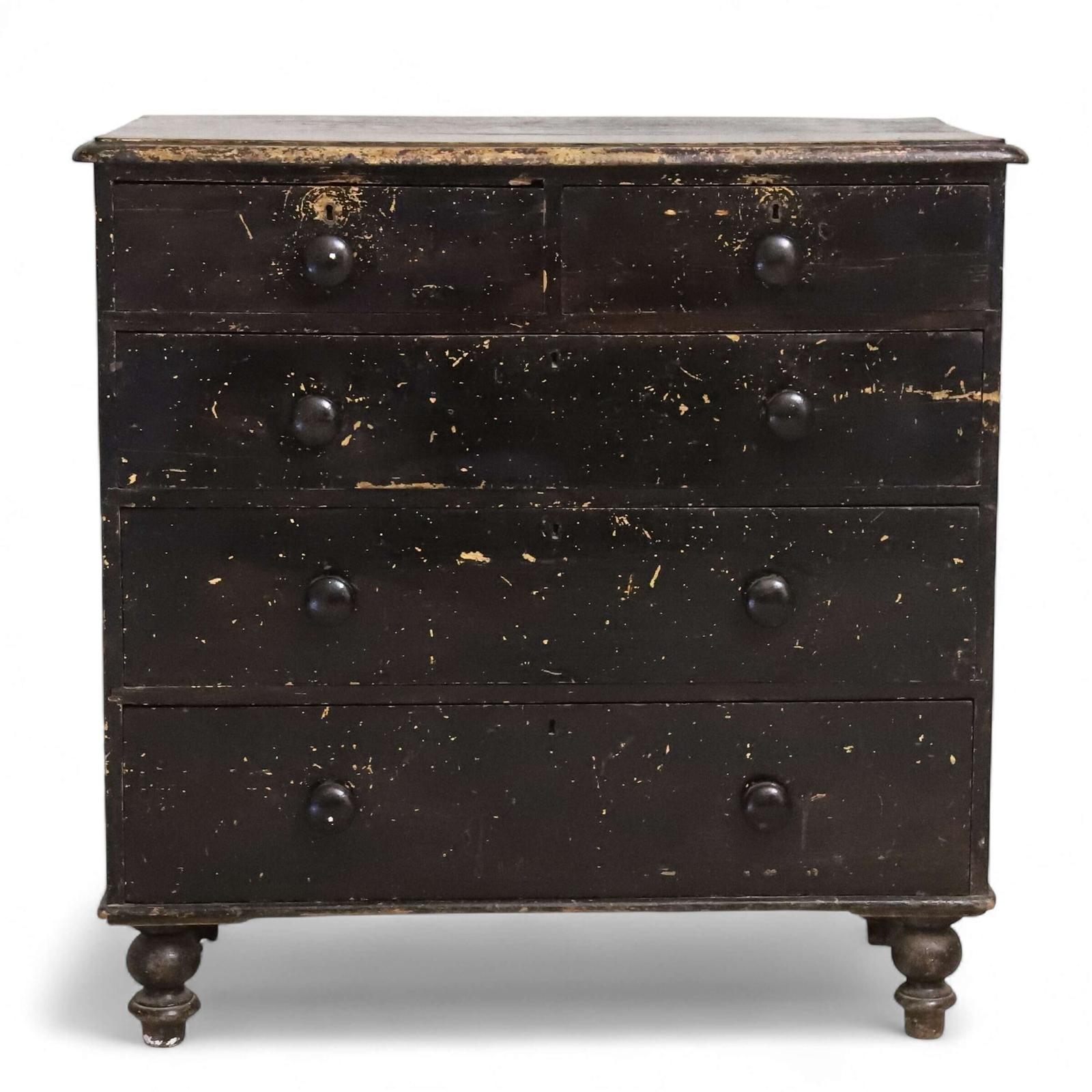 Antique Victorian Pine Chest of Drawers in Original Black Paint - Late 19th Century (1 of 14)