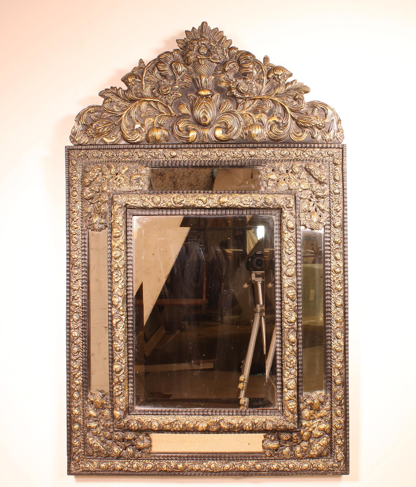 Important Mirror from 19th Century of Netherlands in Brass Repoussé (1 of 7)