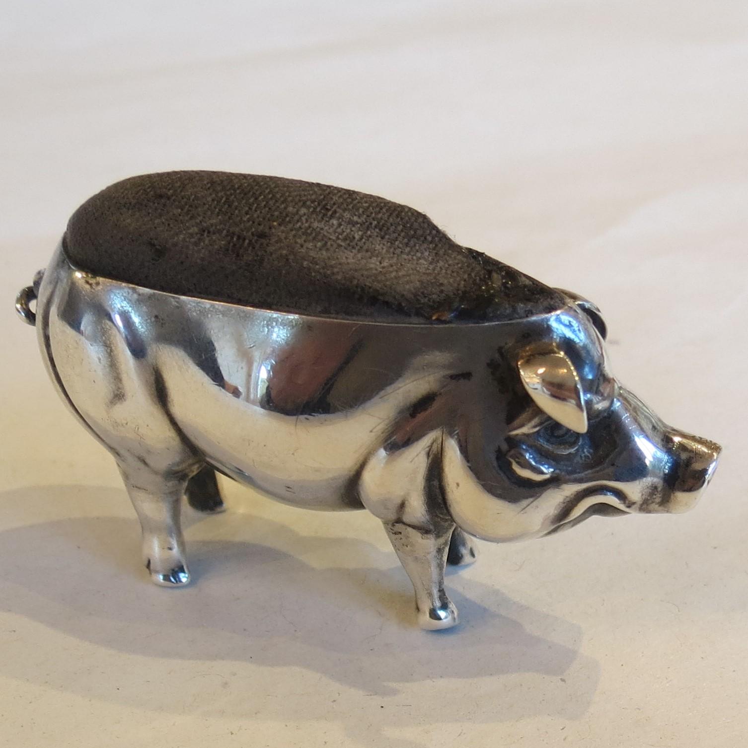 Edwardian Silver Pig Pin-cushion, 1905 (1 of 8)