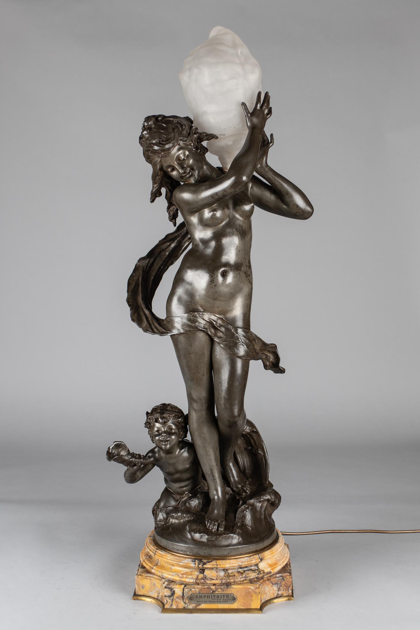 Stunning 19th Century French Silvered Spelter Figural Lamp Sculpture, Signed Auguste Moreau (1 of 11)