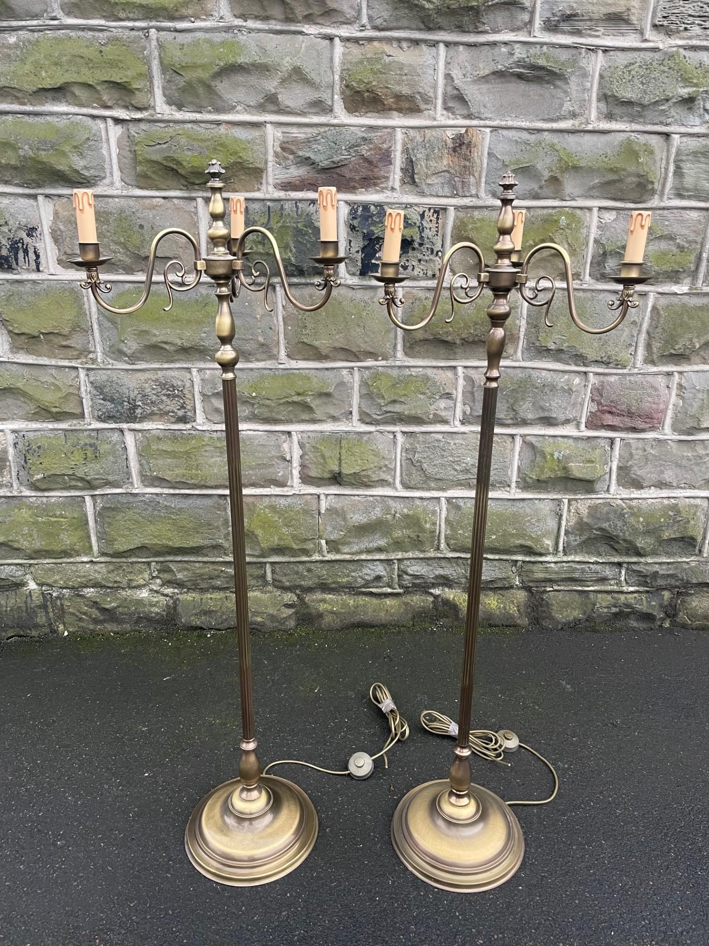 Quality Pair Brass 3 Branch Floor Lamps Standard Lamps (1 of 9)