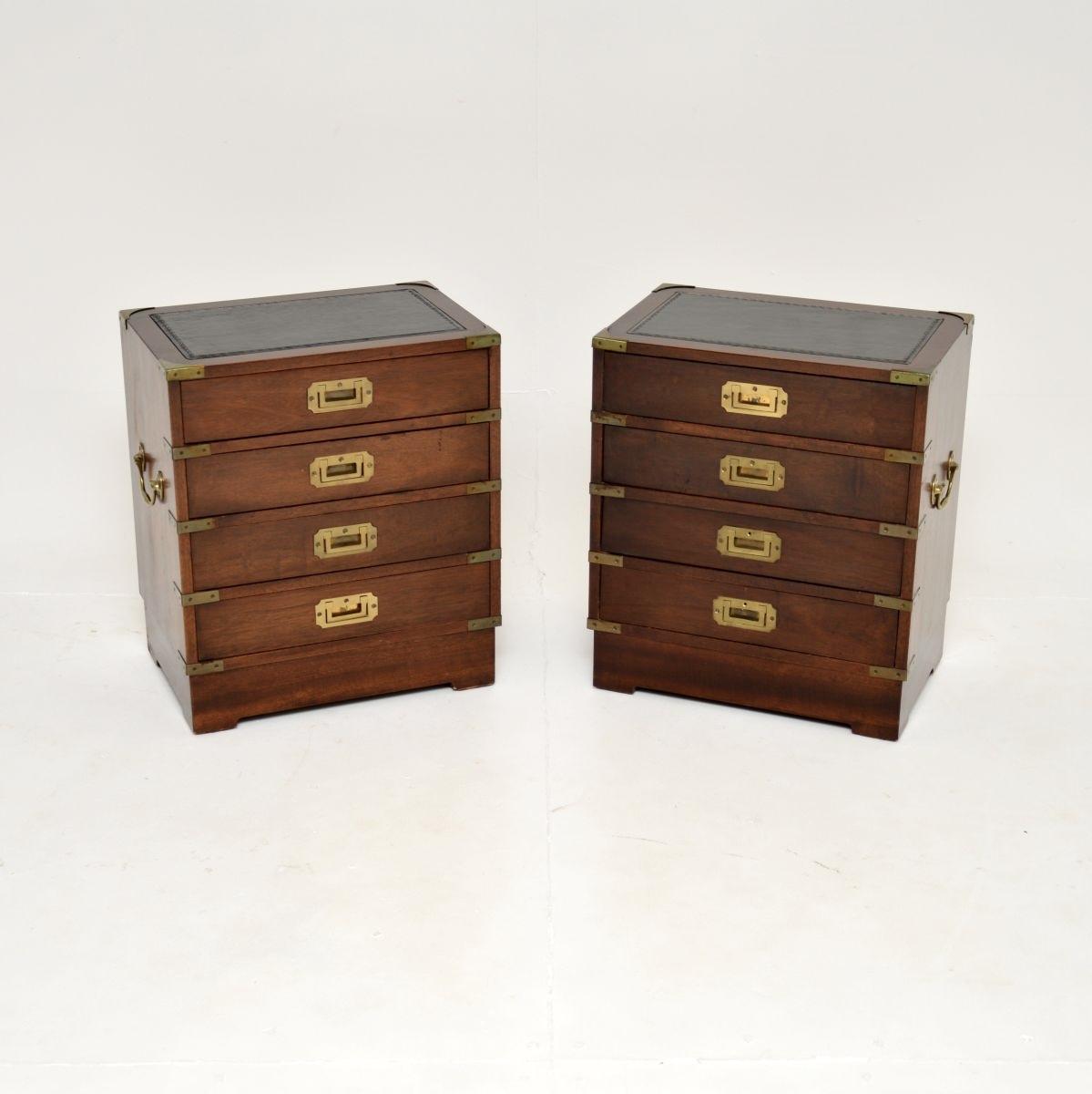 Pair of Antique Military Campaign Style Mahogany Bedside Chests (1 of 10)