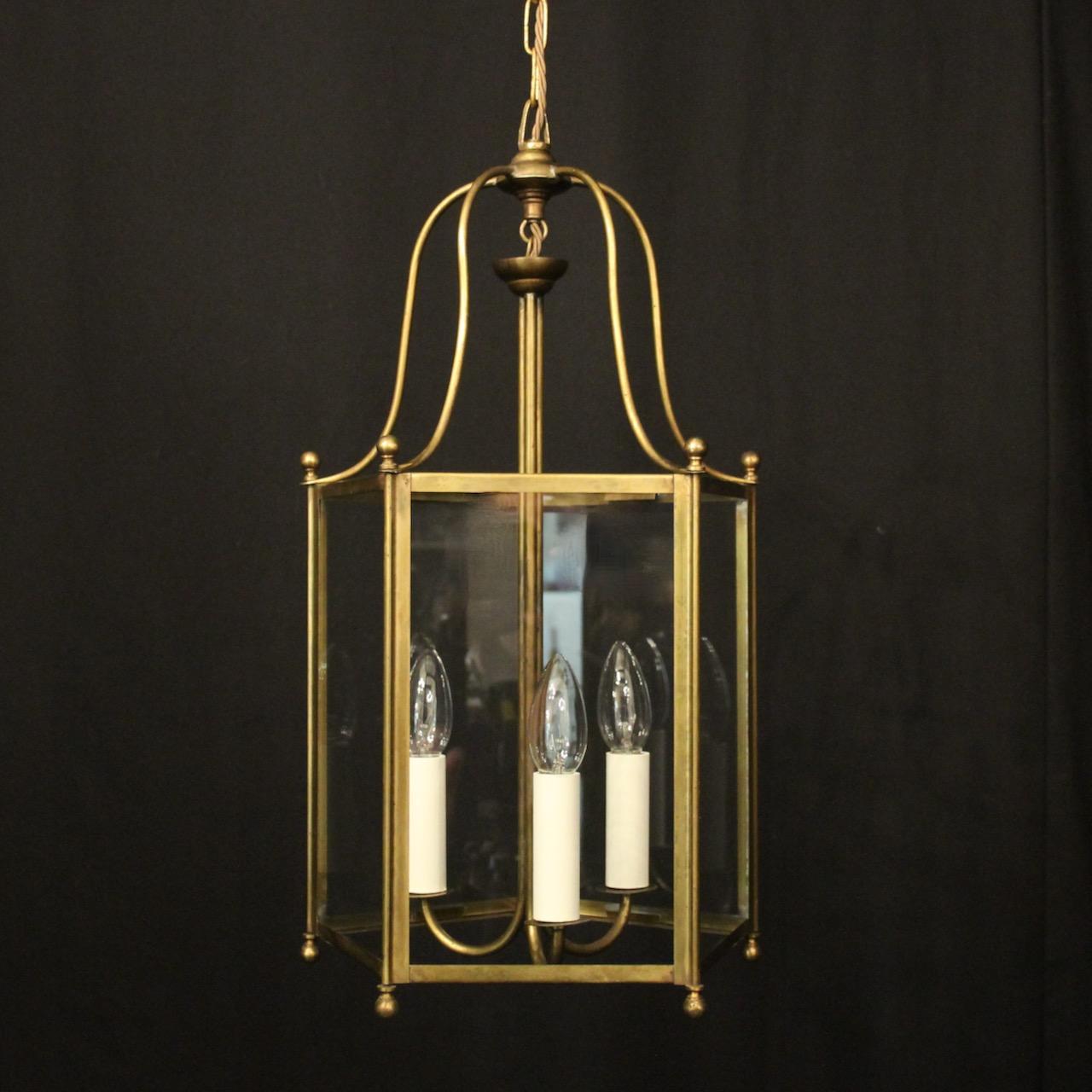 English Triple Light Gilded Hall Lantern (1 of 10)