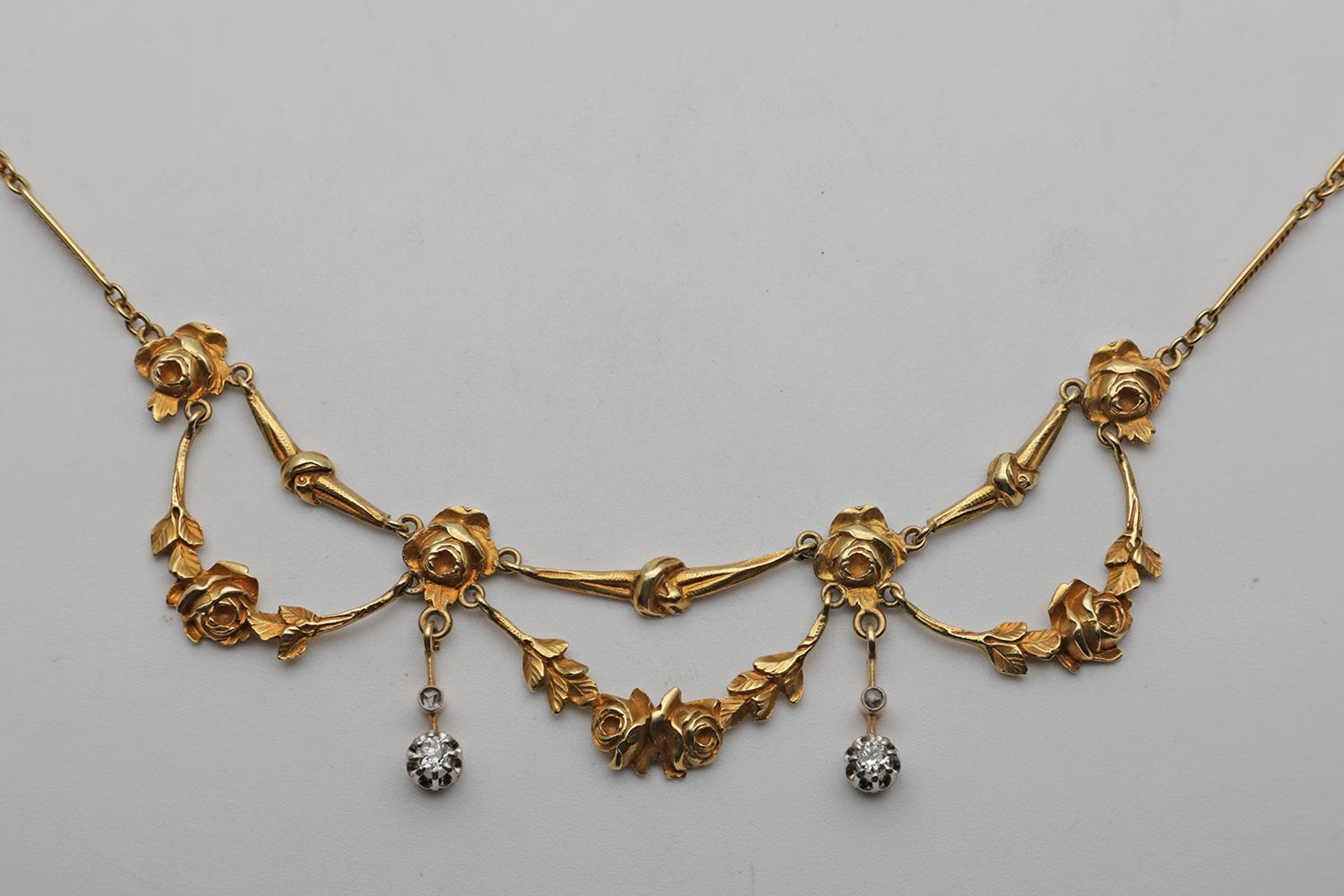 Early 20th Century Belle Epoque 18ct Gold Swag Necklace, French (1 of 3) Early 20th Century Belle Epoque 18ct Gold Swag Necklace, French (1 of 3)