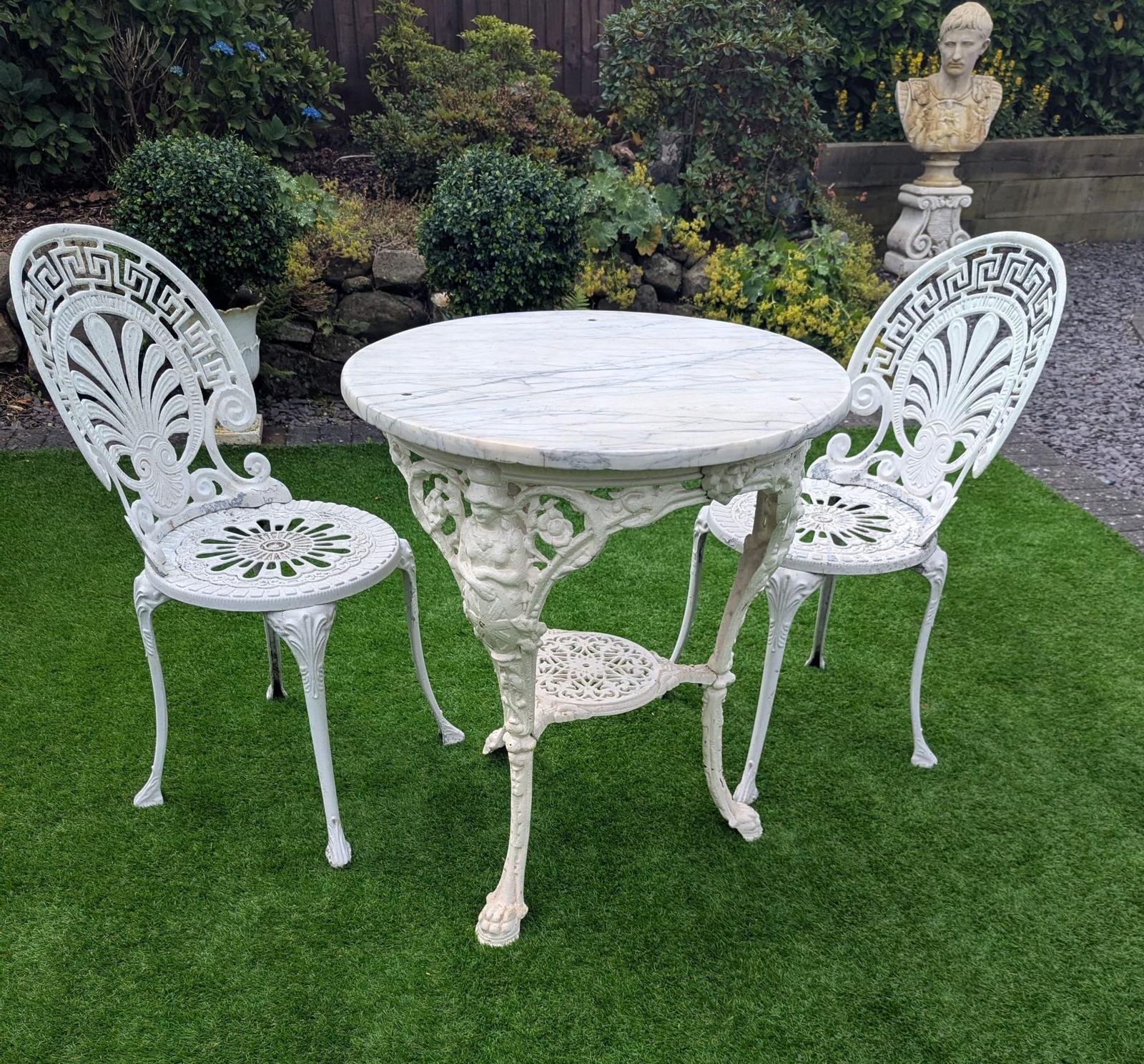 Vintage Victorian Cast Iron Marble Britannia Bistro Table (1 of 9)