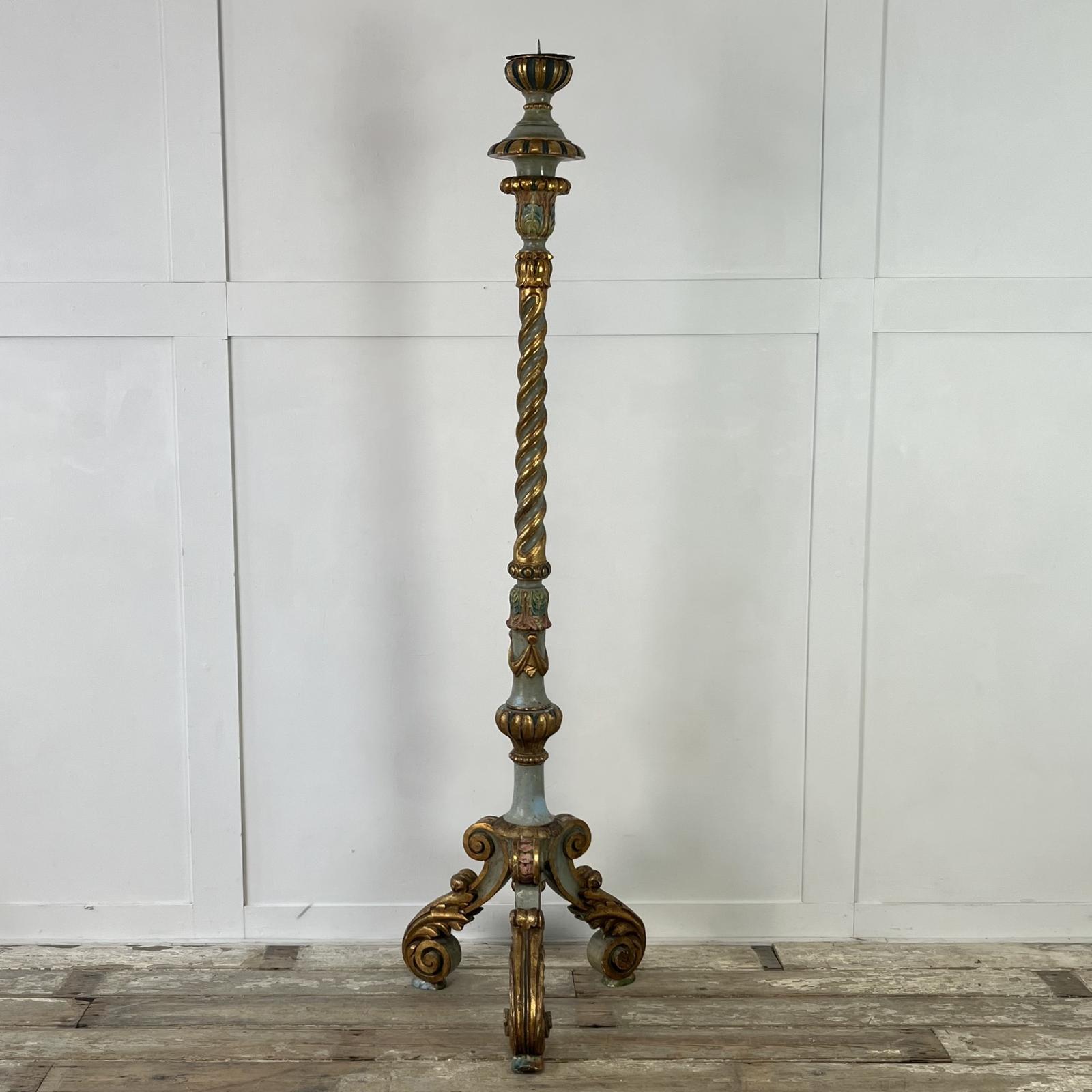 19th Century Italian Giltwood & Polychrome Floor Candle Holder (1 of 16) 19th Century Italian Giltwood & Polychrome Floor Candle Holder (1 of 16)