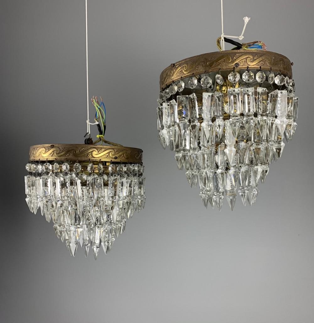 Pair of French 1930s Flush Ceiling Crystal & Brass Ceiling Lights, Rewired (1 of 9) Pair of French 1930s Flush Ceiling Crystal & Brass Ceiling Lights, Rewired (1 of 9)