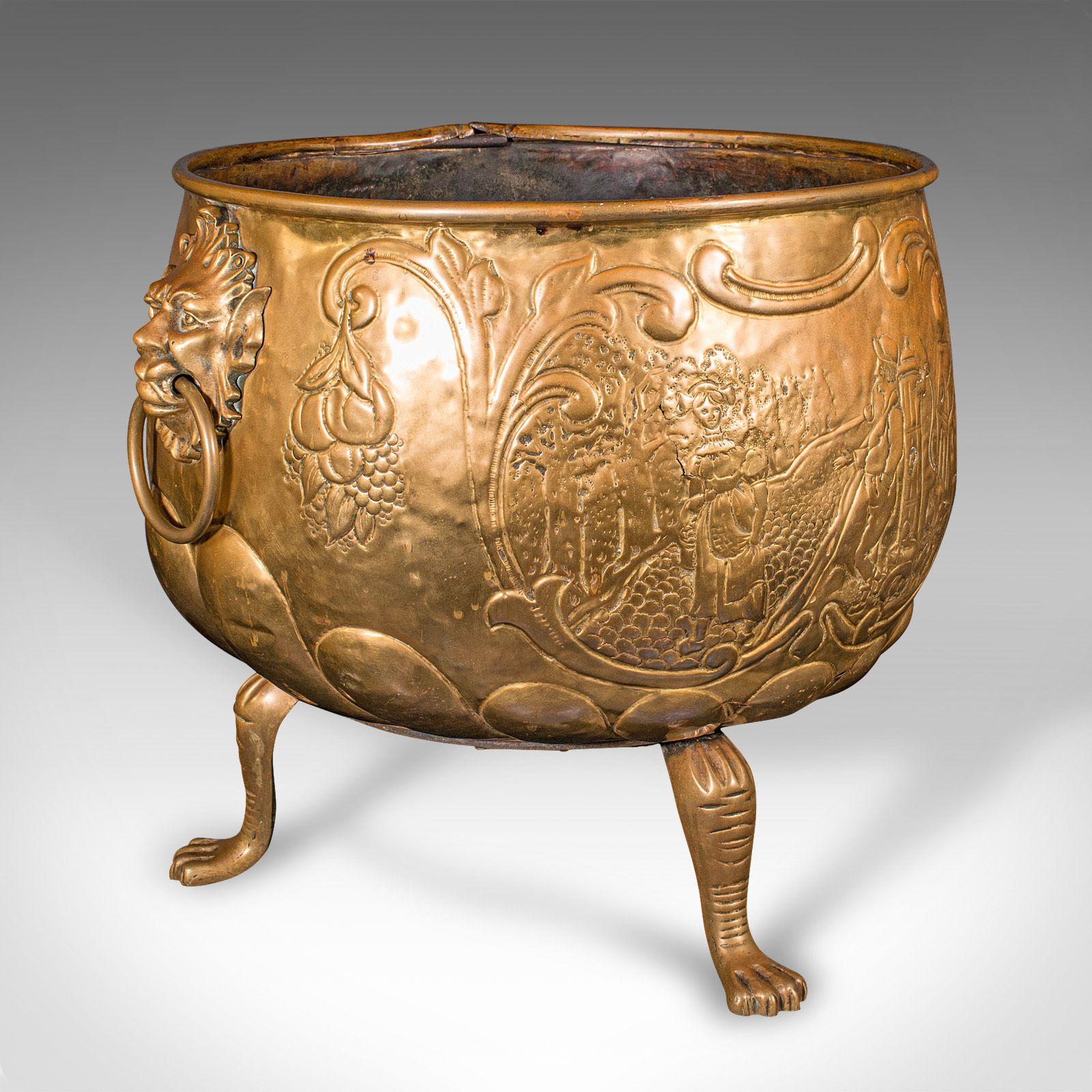 Large Antique Log Basket, English Brass, Decorative Fireside Coal Store, Regency (1 of 12)