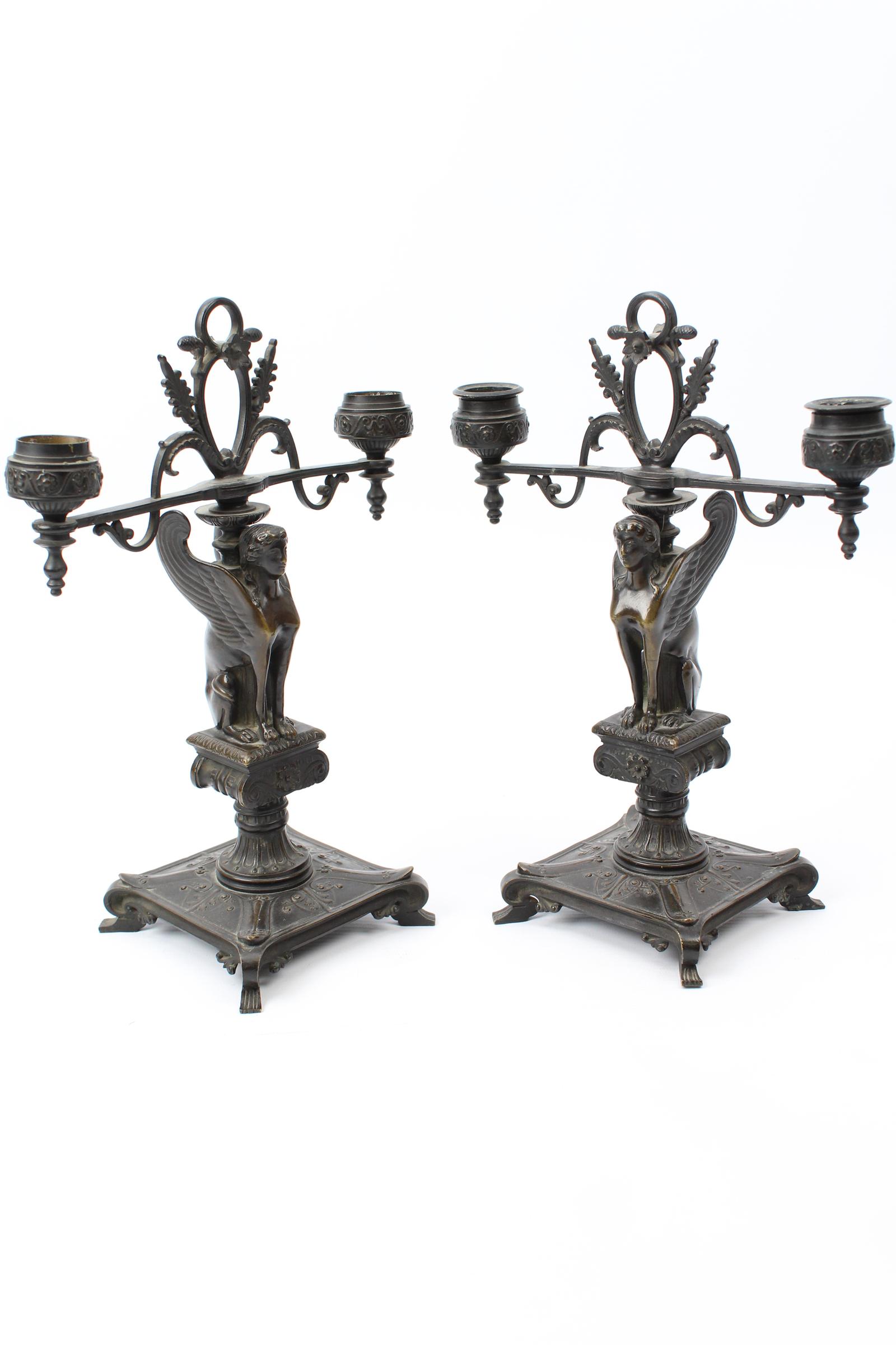 Pair of Antique Egyptian Revival Bronze Candelabra (1 of 13) Pair of Antique Egyptian Revival Bronze Candelabra (1 of 13)