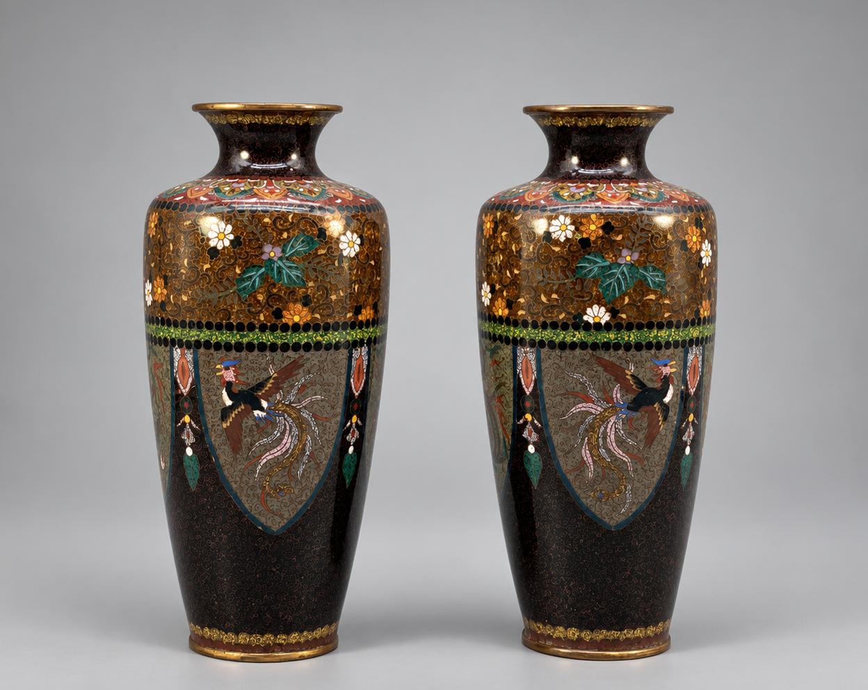 Pair of Antique Japanese Meiji Cloisonné Enamel Phoenix Vases c.1900 (1 of 10) Pair of Antique Japanese Meiji Cloisonné Enamel Phoenix Vases c.1900 (1 of 10)
