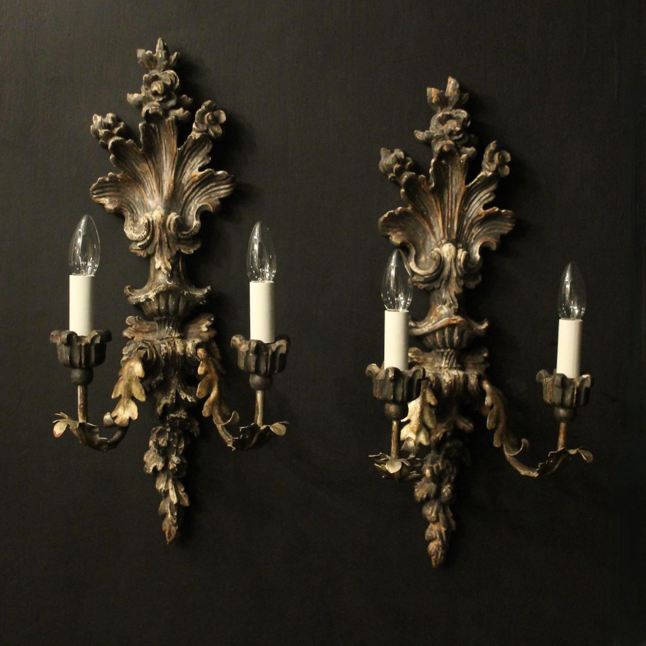 Italian Pair of Silver Giltwood Antique Wall Lights (1 of 10)