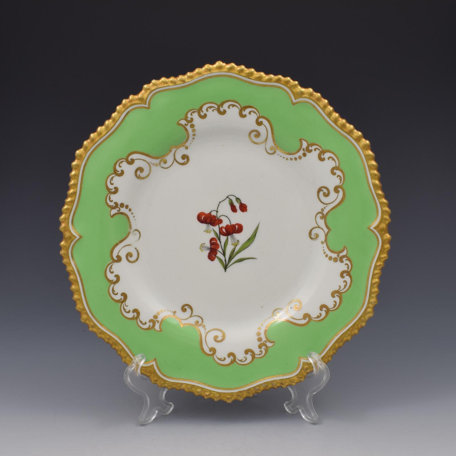Flight Barr & Barr Worcester Porcelain Botanical Dessert Plate Martagon Lily c.1815 (1 of 4)