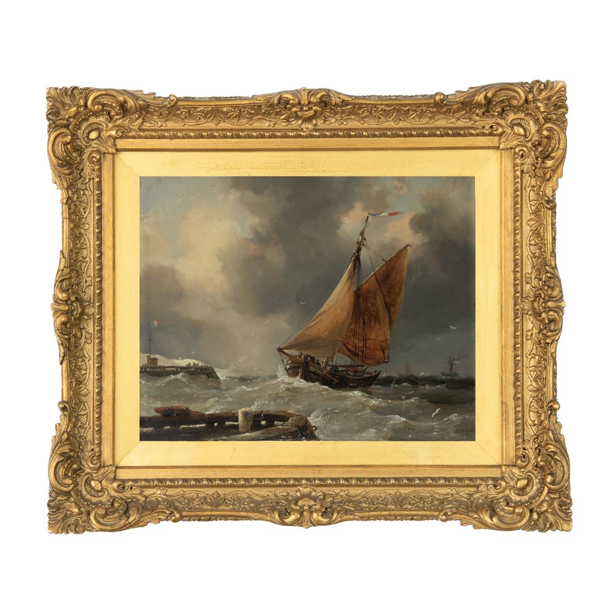 Small Oil Painting of a Fishing Boat Leaving Calais Harbour by E W Cooke Hung in Hamilton Palace (1 of 3)