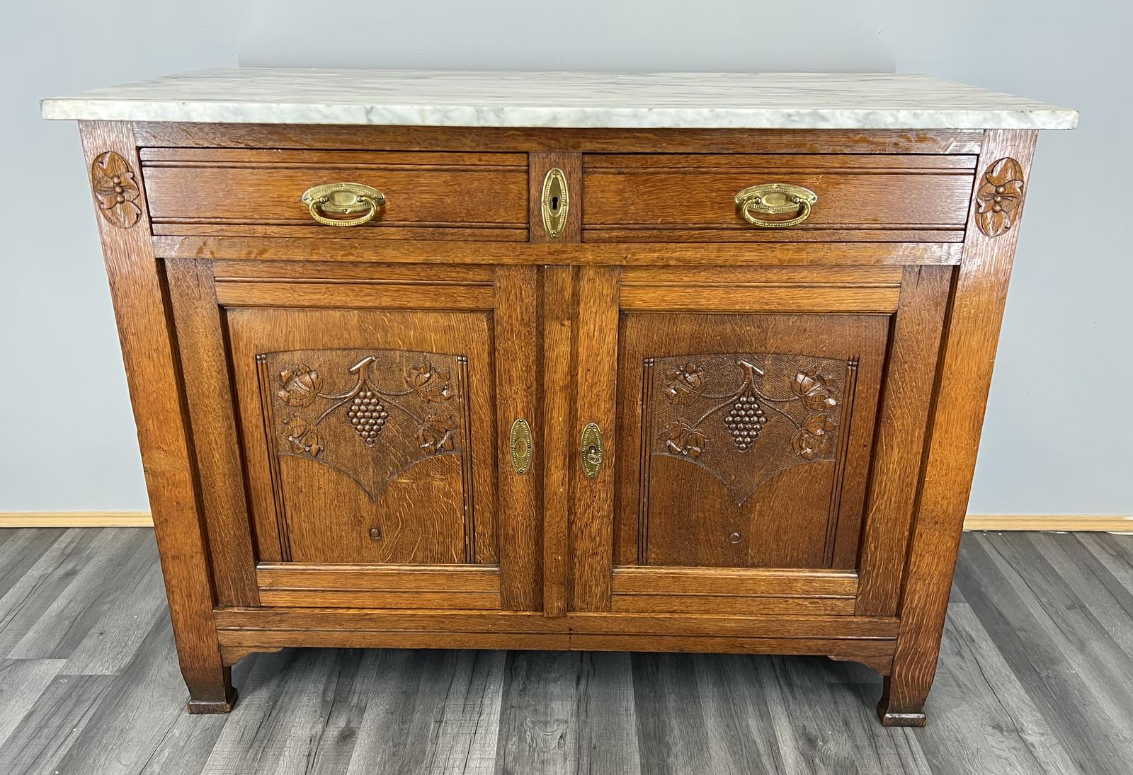 Antique Oak French Marble-Top Sideboard – Vintage Cabinet / Cupboard (1 of 15)