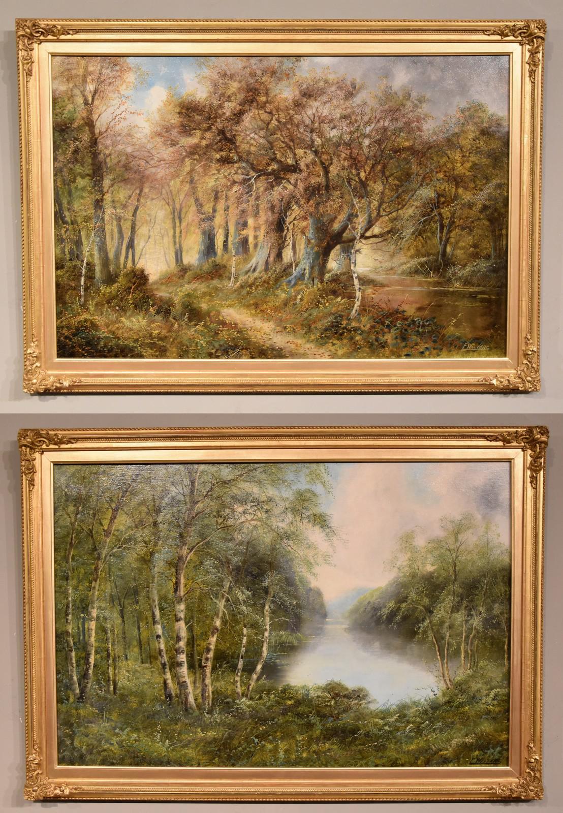 Oil Painting Pair by F. Walters "Spring on the Severn, Ringwood" "Autumn, Ringwood" (1 of 10) Oil Painting Pair by F. Walters "Spring on the Severn, Ringwood" "Autumn, Ringwood" (1 of 10)
