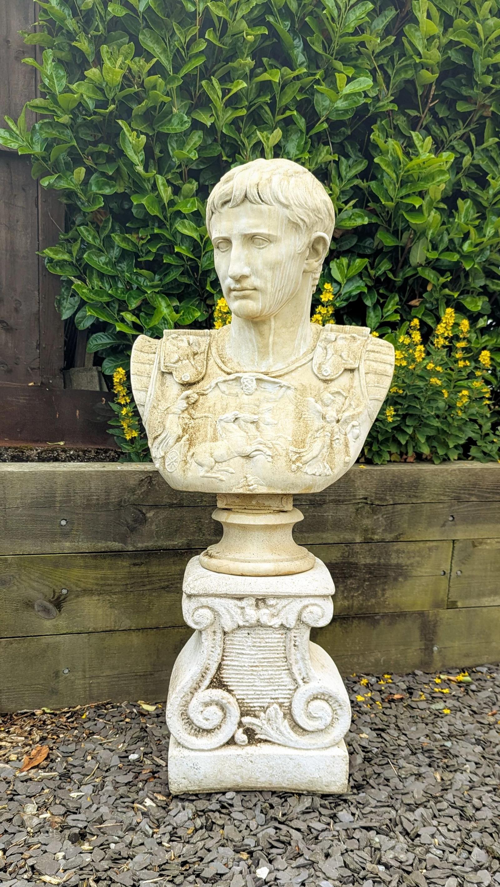 Mid 20th Century Classical Stone Bust Cesar Augustus (1 of 7) Mid 20th Century Classical Stone Bust Cesar Augustus (1 of 7)