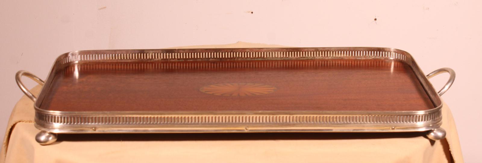 19th Century Silver Plated Metal & Mahogany Tray (1 of 9)