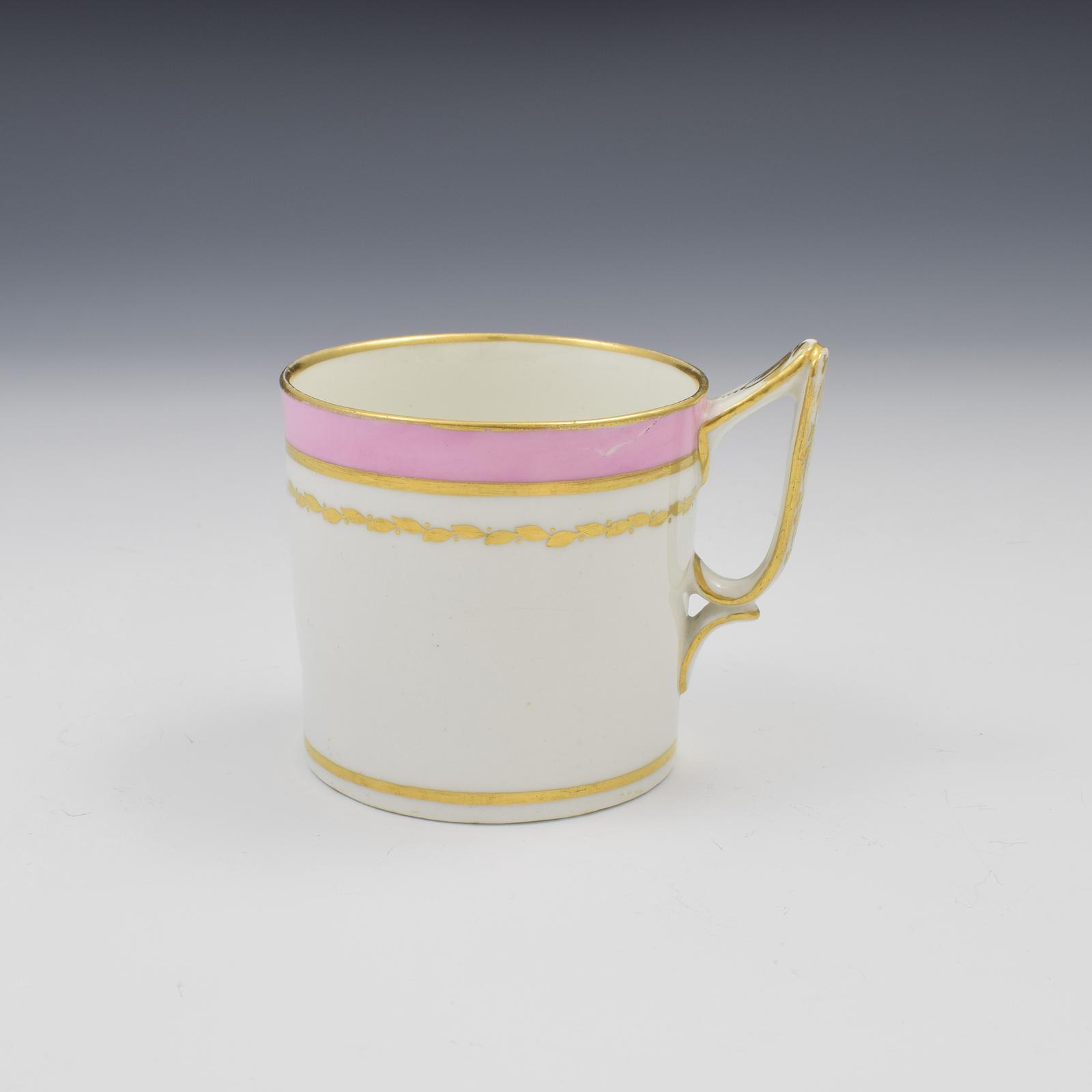 Derby Porcelain Coffee Can Pink Ground Ear Shape Handle c.1815 Pattern 205 (1 of 7) Derby Porcelain Coffee Can Pink Ground Ear Shape Handle c.1815 Pattern 205 (1 of 7)