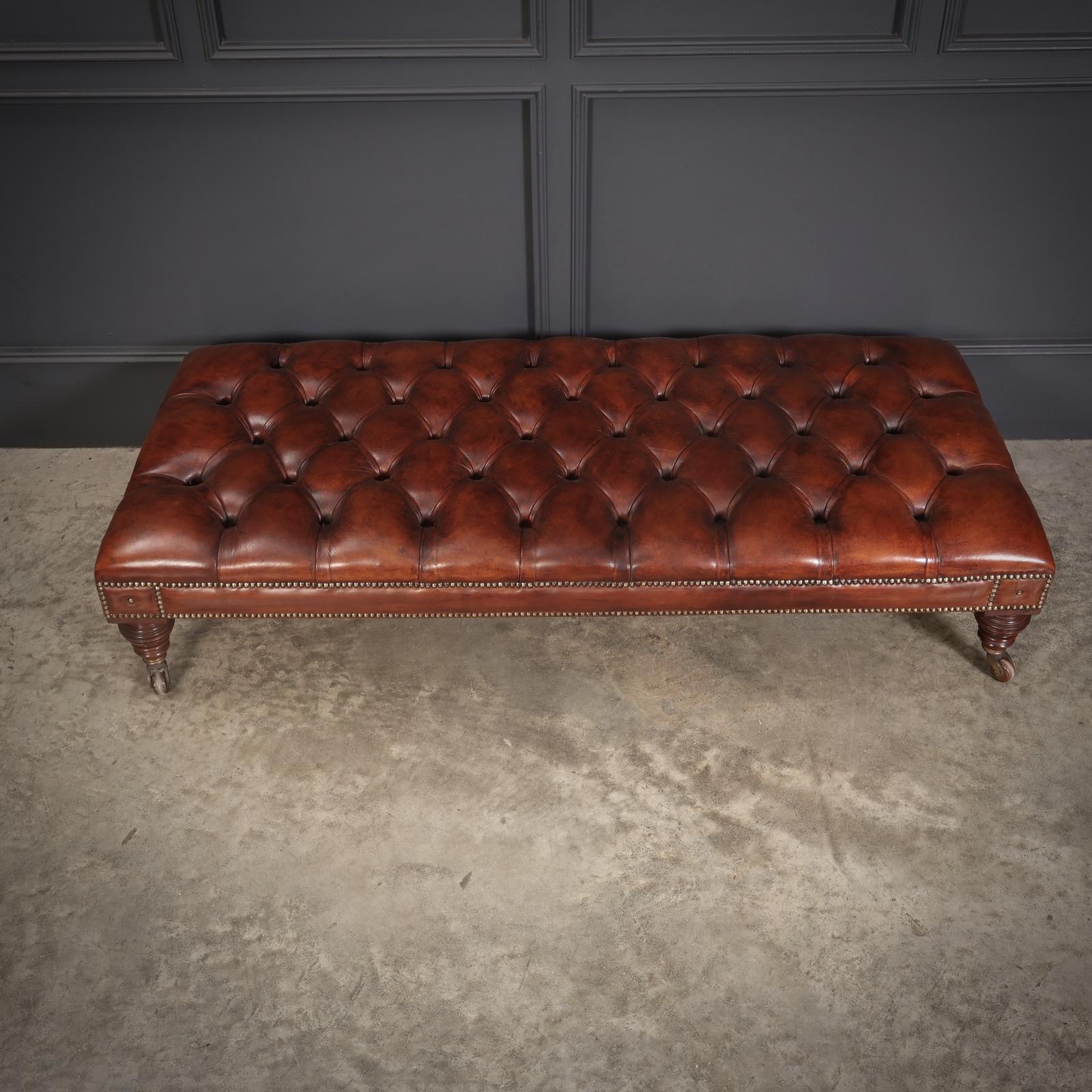Large Victorian Buttoned Leather Foot Stool (1 of 13)