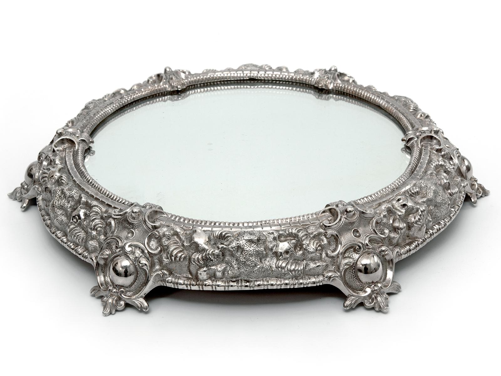 Cast Victorian Circular Mirror Plateau Cake Stand with a Rocky Simulated Border (1 of 5) Cast Victorian Circular Mirror Plateau Cake Stand with a Rocky Simulated Border (1 of 5)