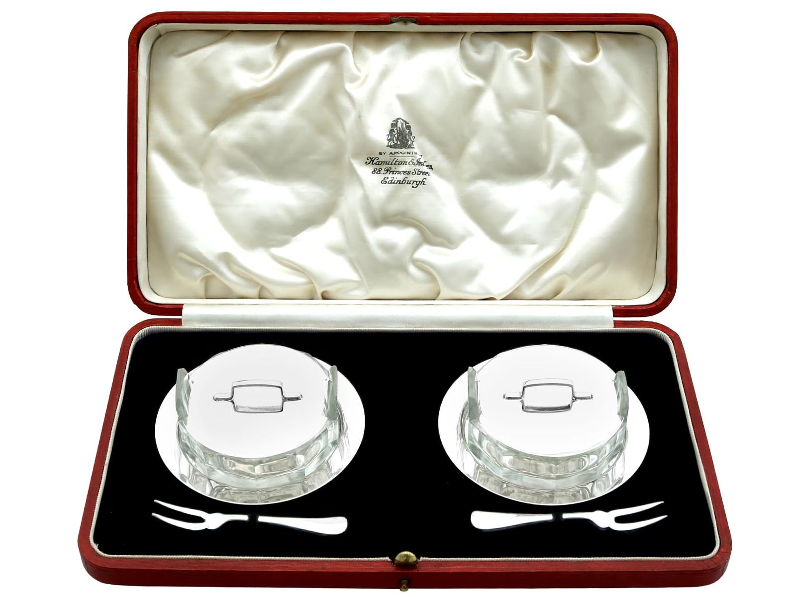 Antique Scottish Sterling Silver Glass Hors D'oeuvre Dish Set (1 of 15)