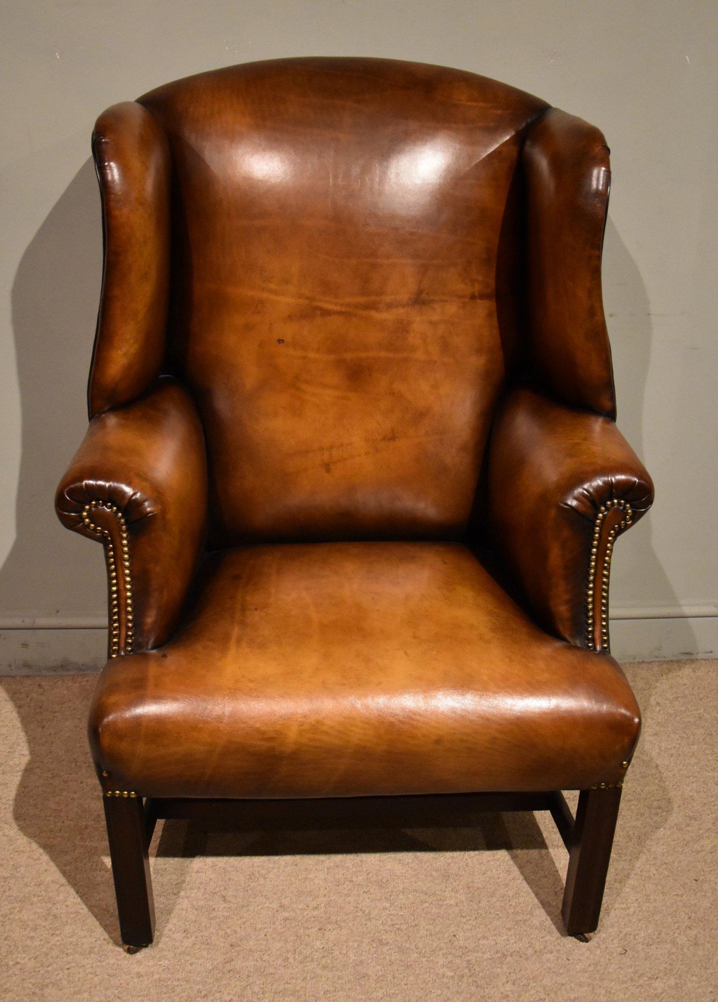 18th Century Mahogany Leather Upholstered Armchair (1 of 8)