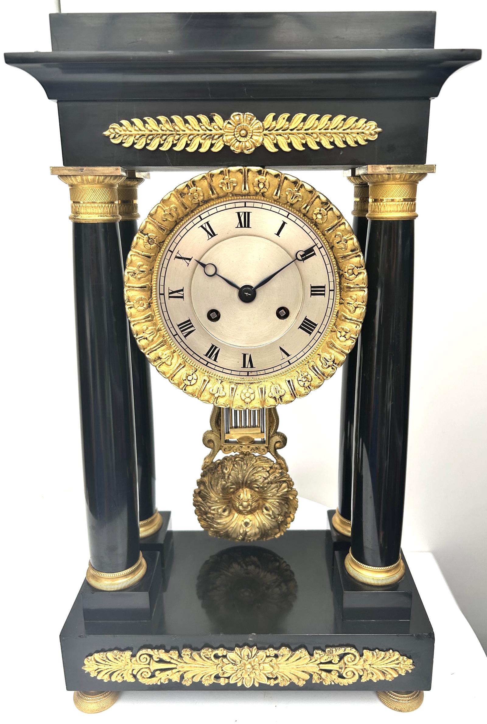 Fine Antique Slate or Marble French Striking Portico Mantle Clock (1 of 15)
