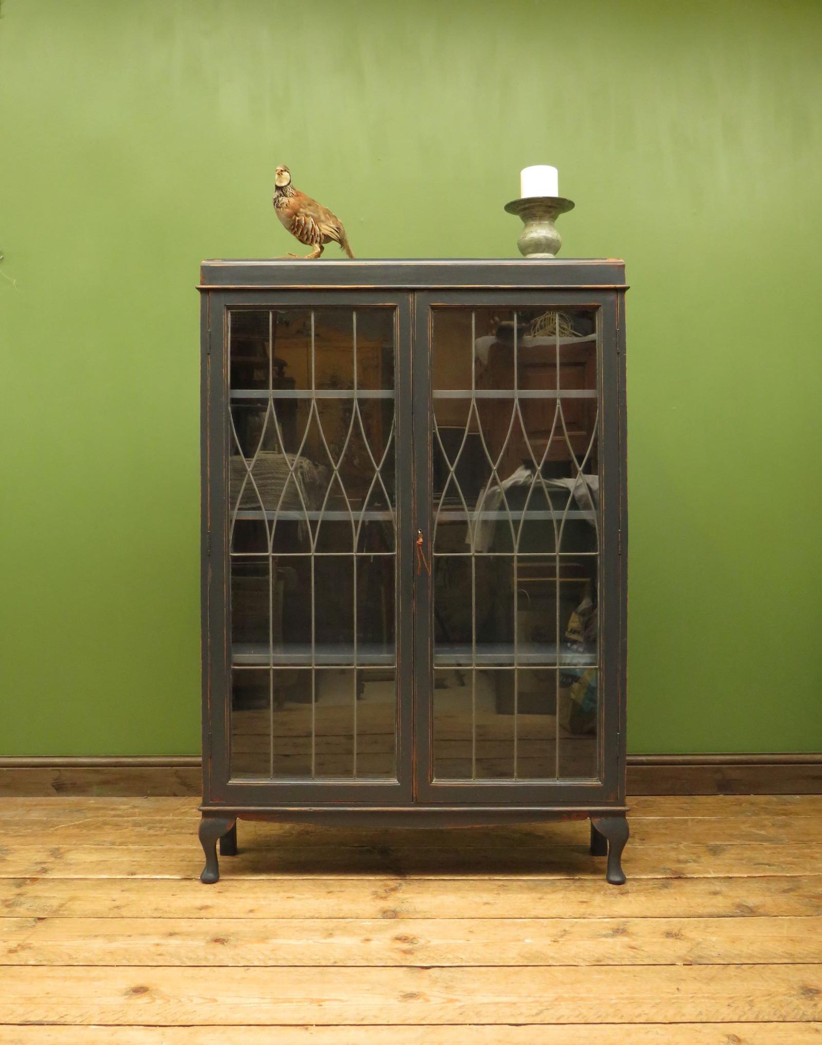 Antique Dark Grey / Navy Painted Glazed Cabinet Bookcase, Lockable, Shabby Chic (1 of 19) Antique Dark Grey / Navy Painted Glazed Cabinet Bookcase, Lockable, Shabby Chic (1 of 19)