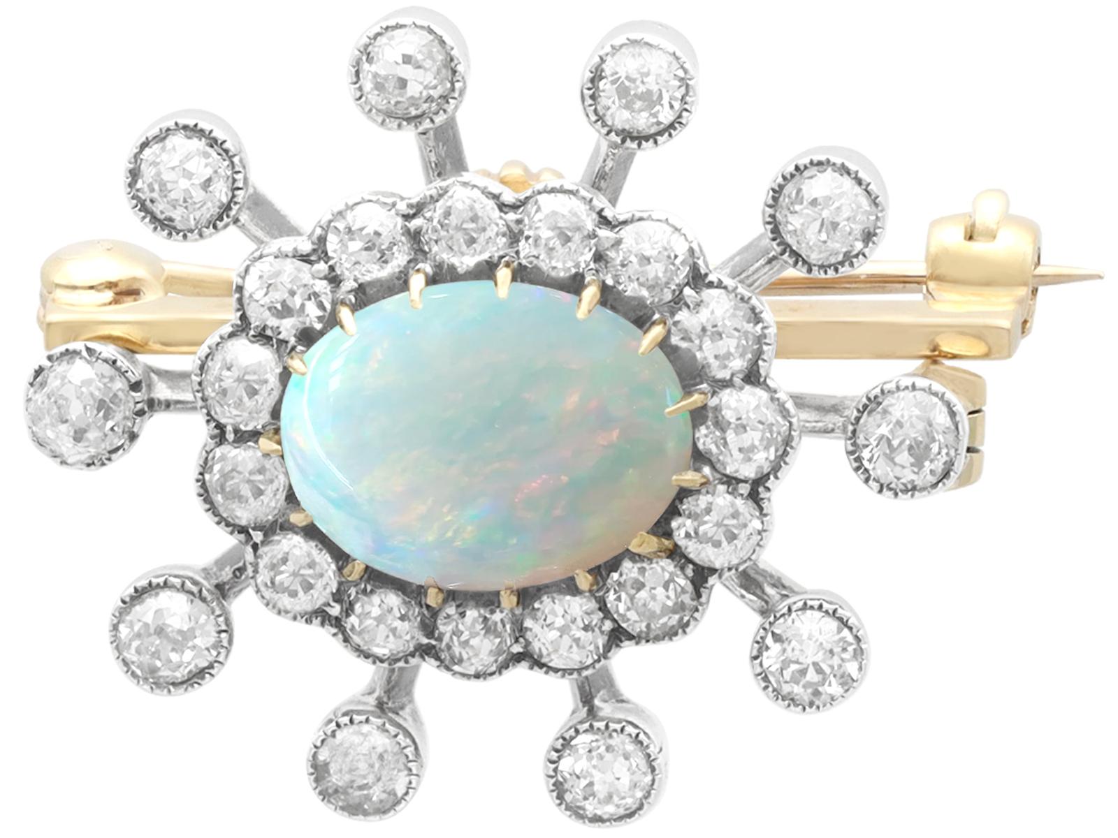 Antique 2.60ct Opal & 2.95ct Diamond 9ct Yellow Gold Brooch / Pendant c.1870 (1 of 9)