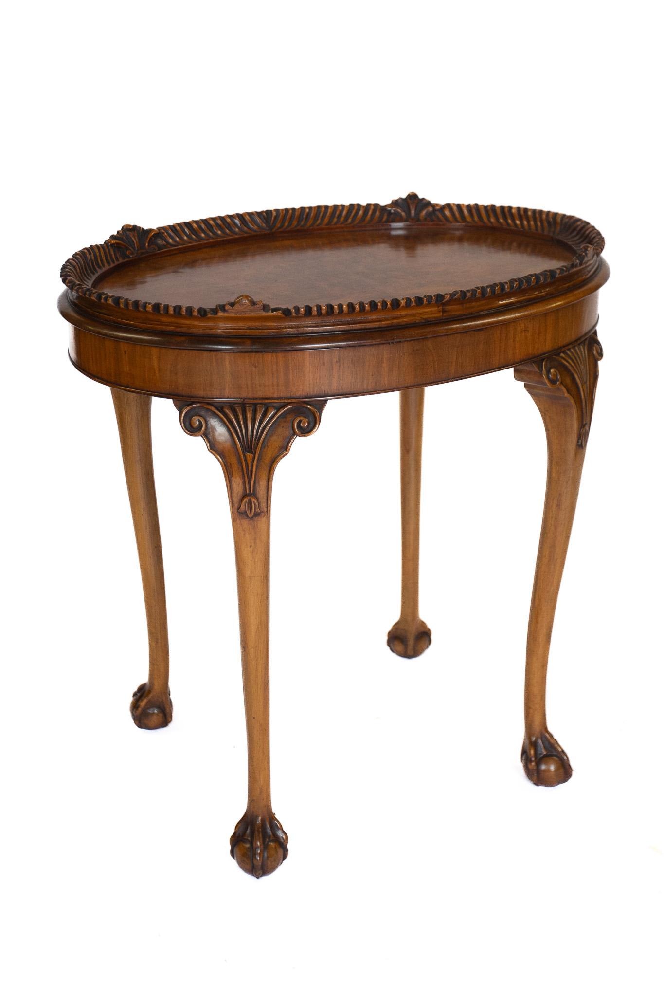 Walnut & Carved Tray Top Table Circa 1930s (1 of 7)