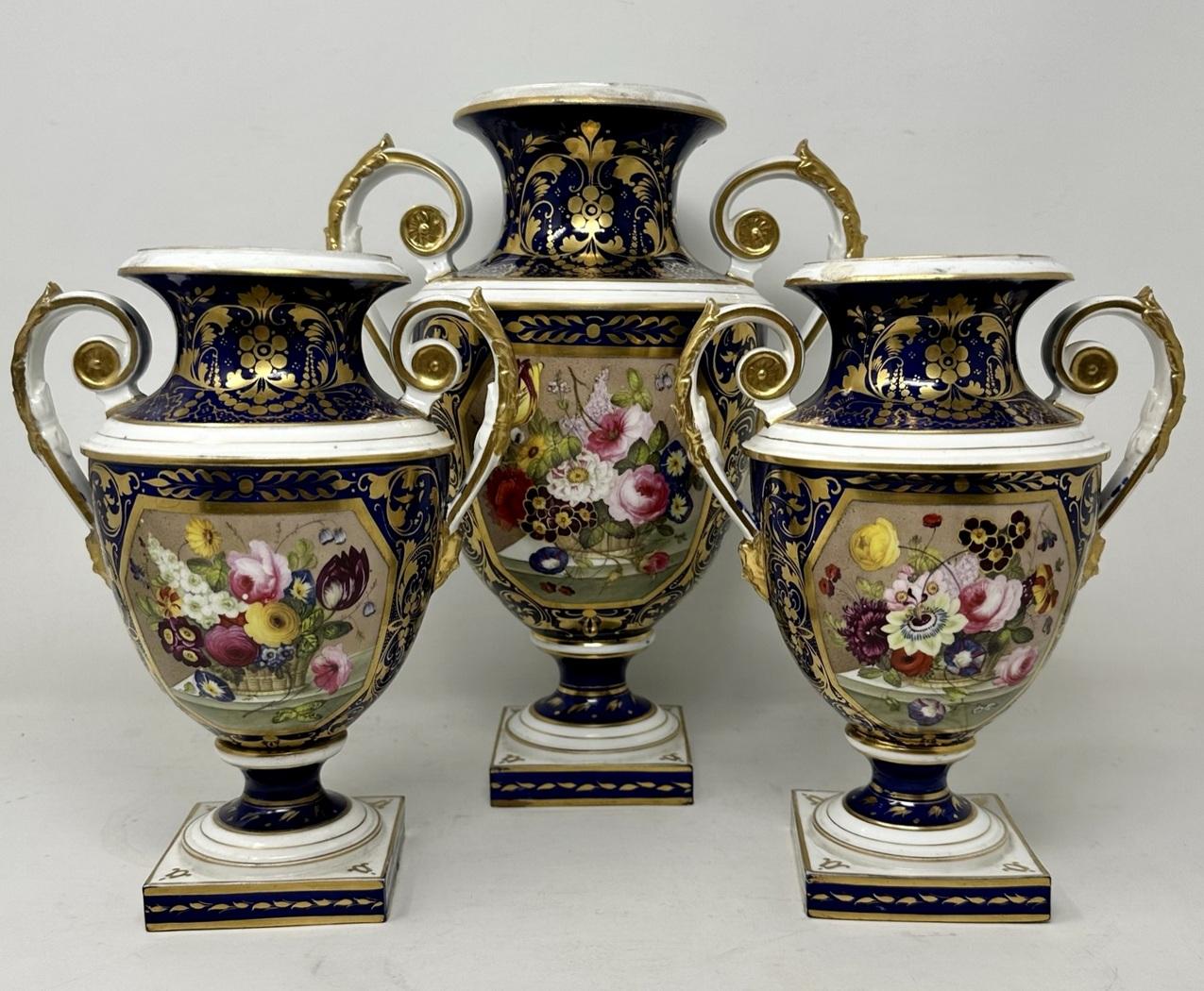 Antique Garniture English Royal Crown Derby Porcelain Vases by Thomas Steel 19c (1 of 12)