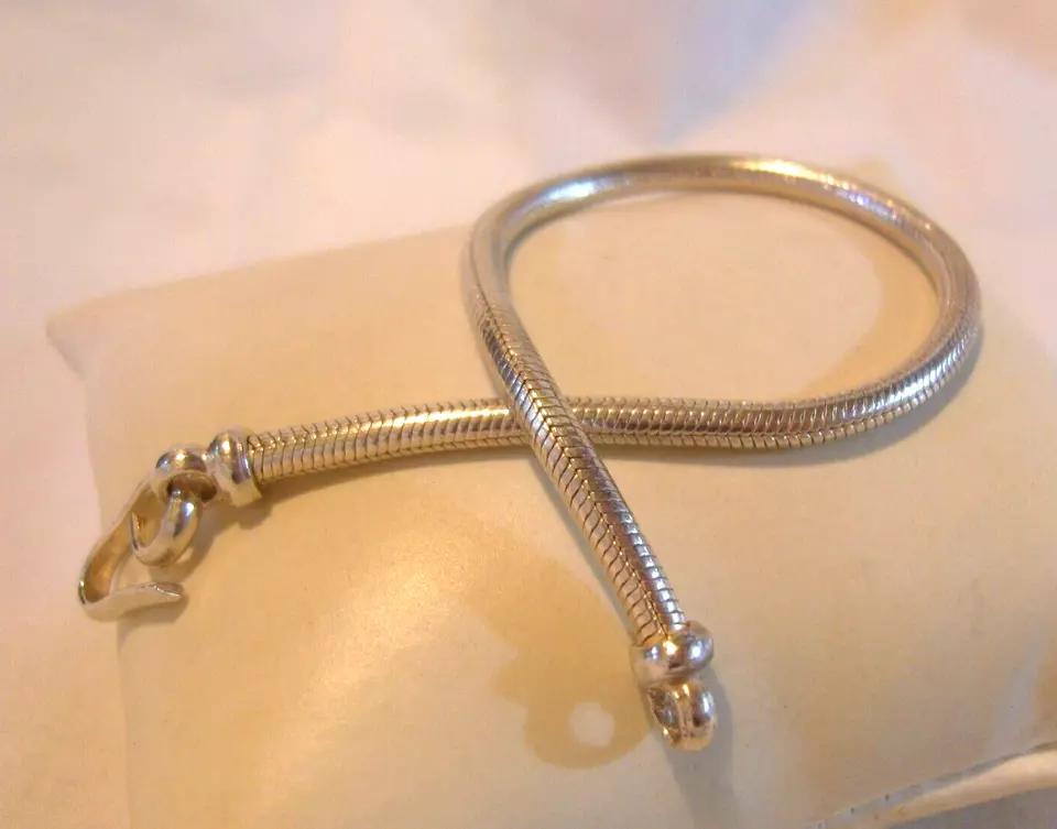 Bracelet Silver 925 Vintage 1970s Snake Link with Shepherds Hook Clasp 7 3/4" L (1 of 13)