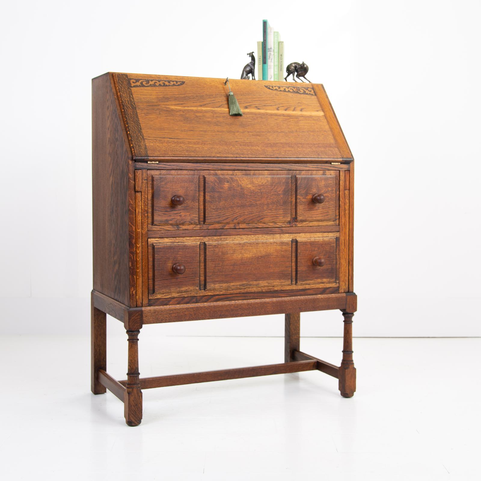 Good Quality Solid Oak 2 Drawer Bureau Desk c.1930 (1 of 16)
