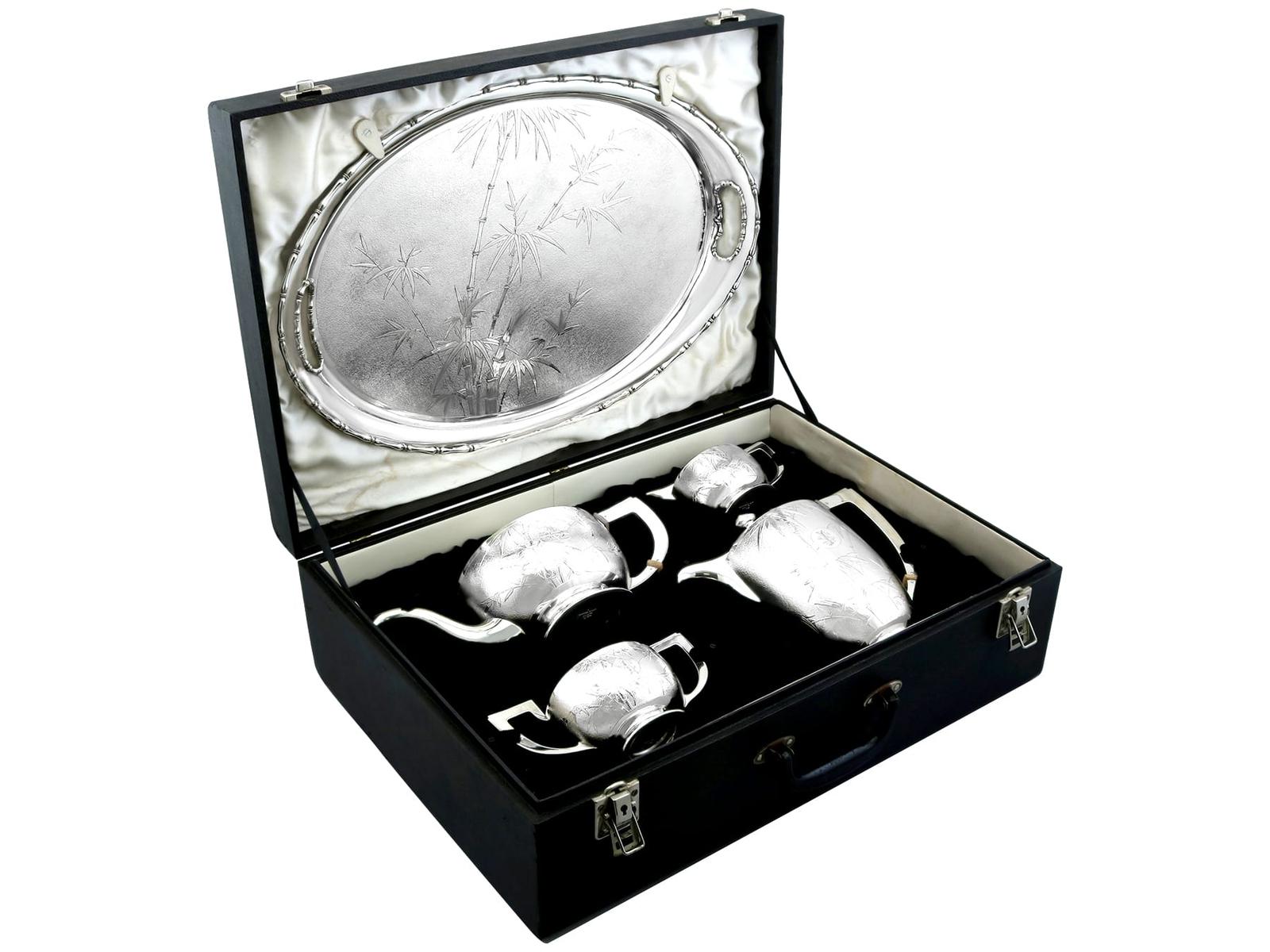 Vintage Chinese Sterling Silver Four Piece Tea & Coffee Service with Tray c.1940 (1 of 25)